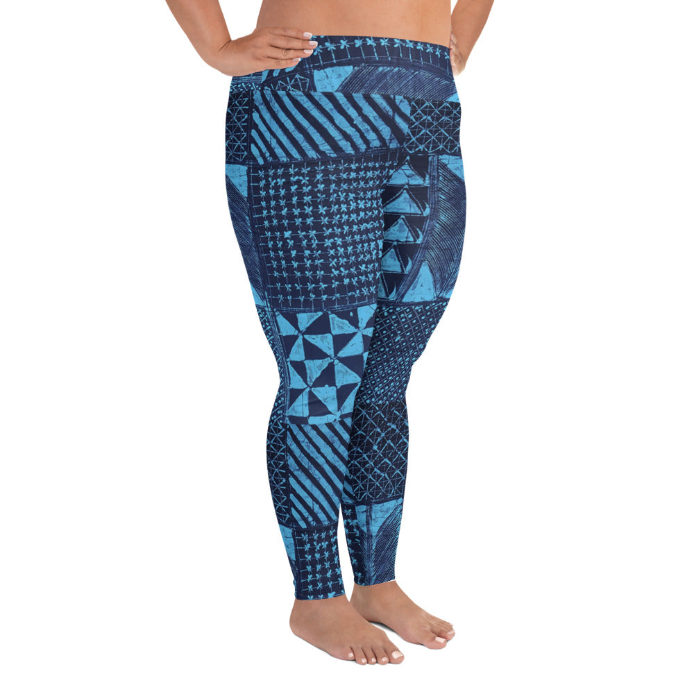 Black And Turquoise Shapes Adire Plus Size Leggings