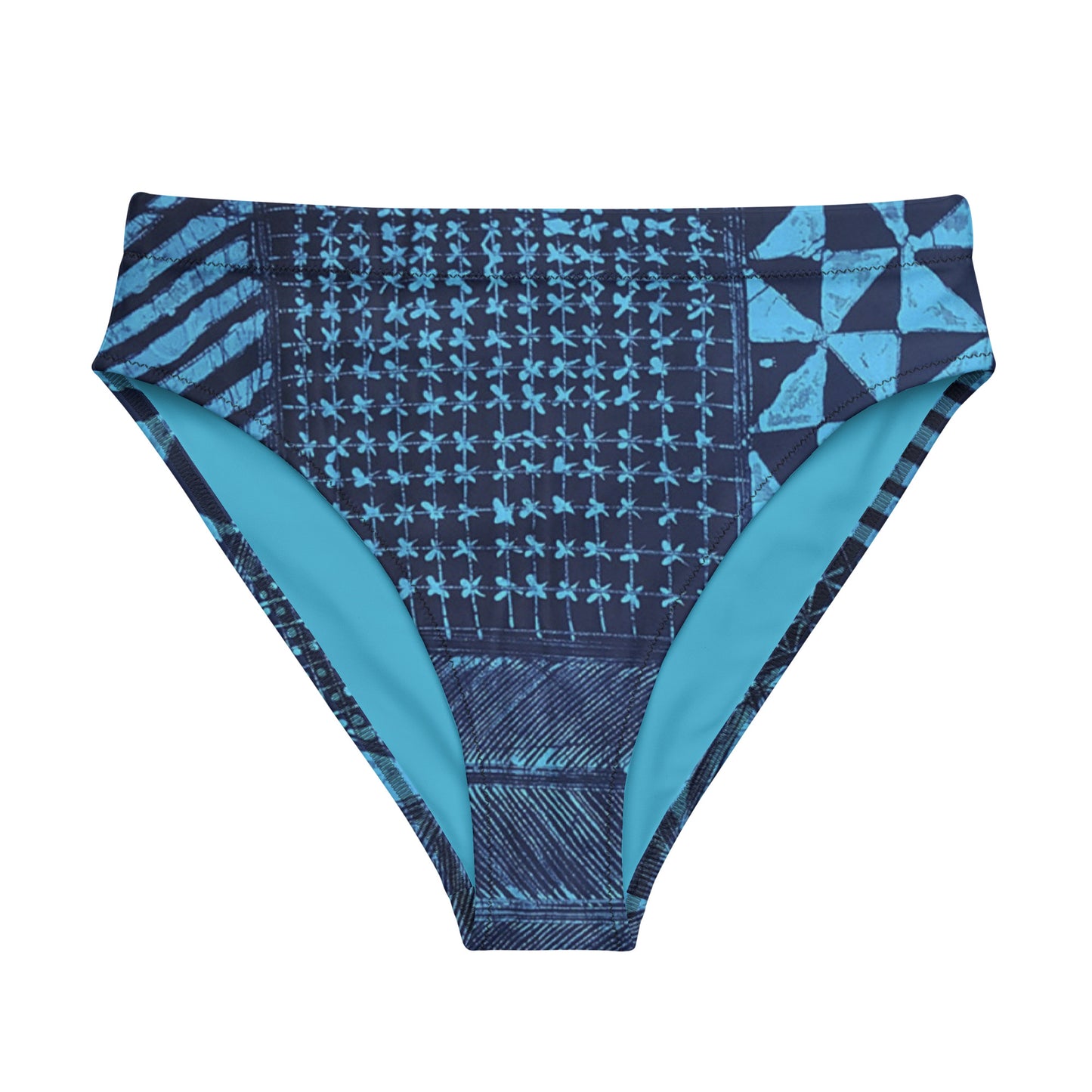 Black And Turquoise Shapes Adire High-Waisted Bikini Bottom