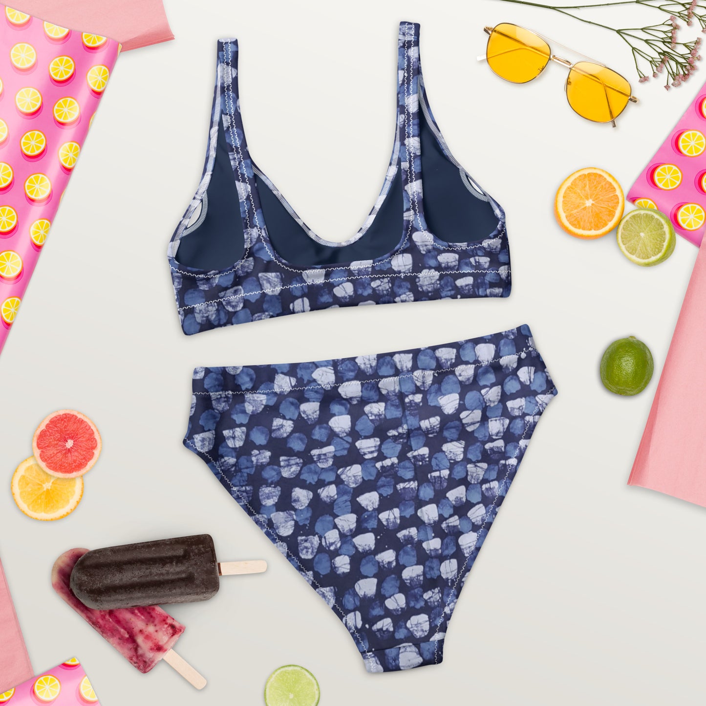 Blue Dotted High-Waisted Bikini