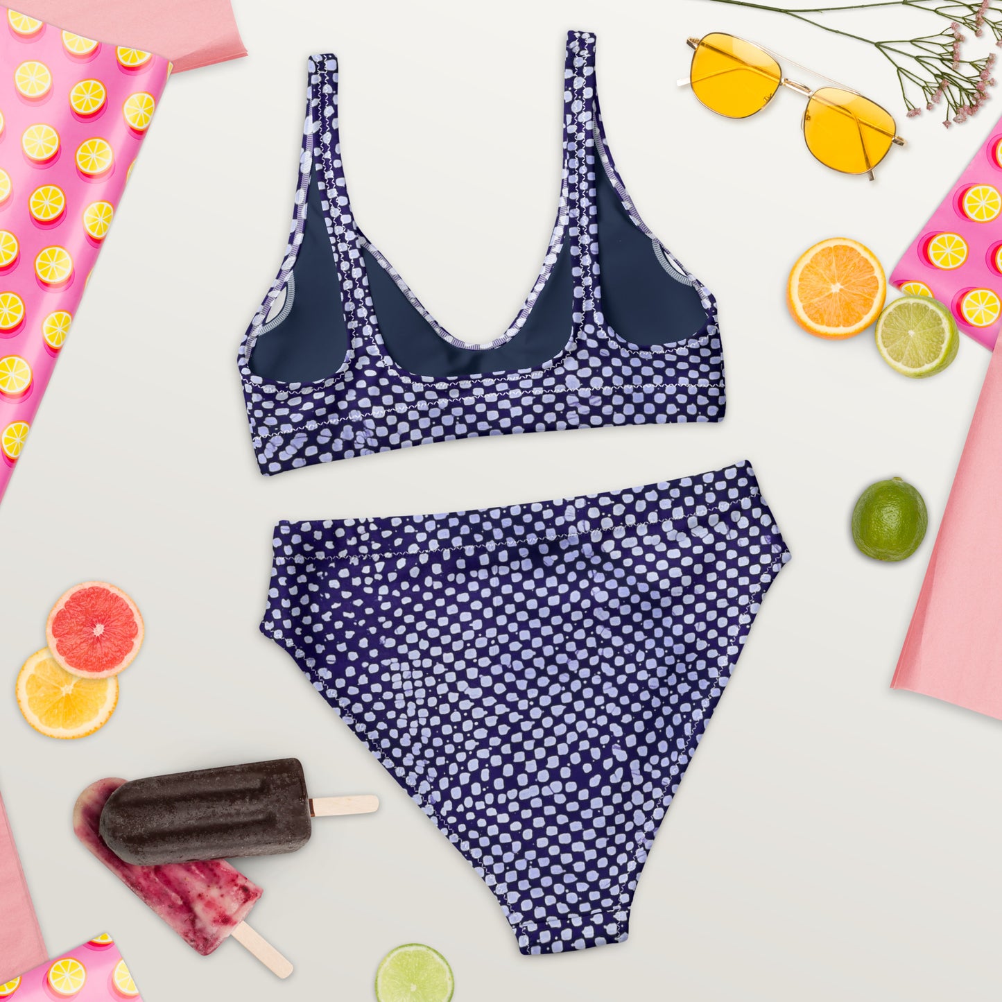 Purple & White Dots High-Waisted Bikini