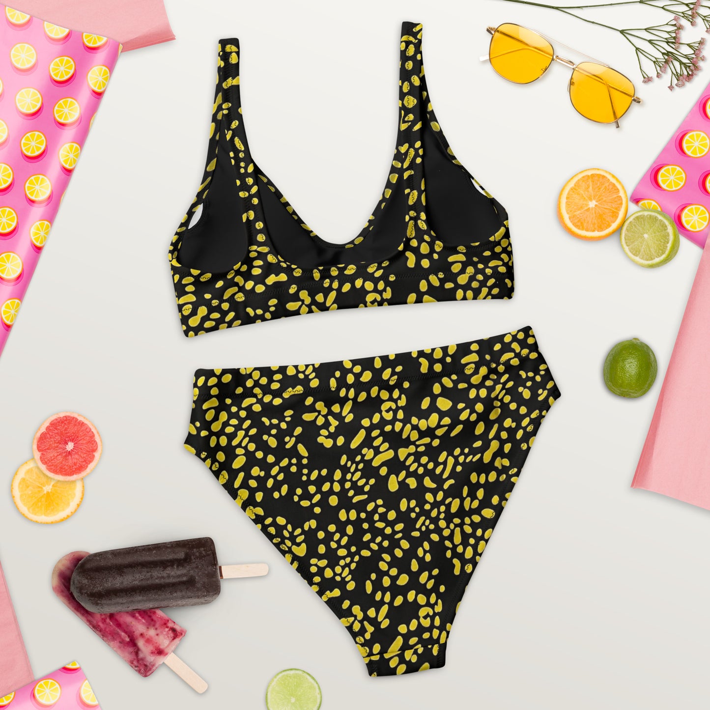 Yellow Dots High-Waisted Bikini