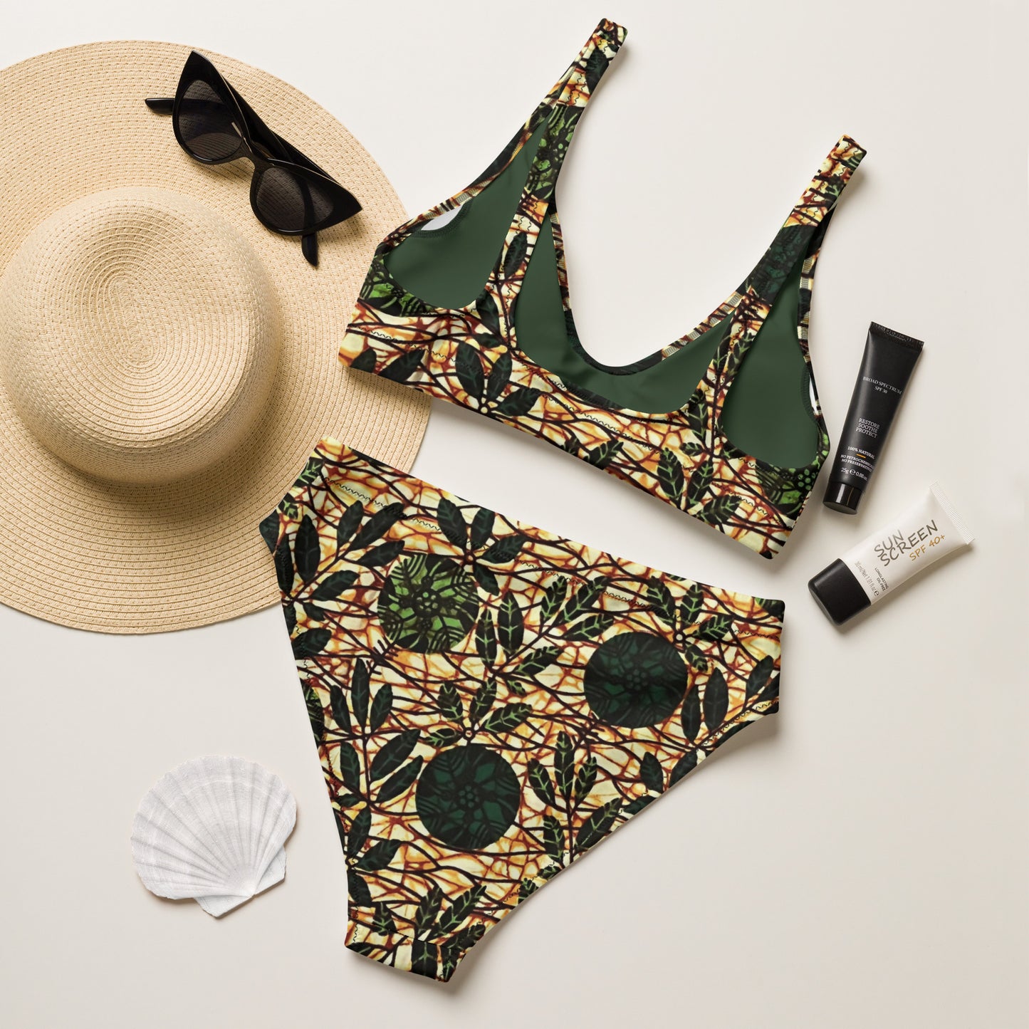 Green Leaf Wine Ankara High-waisted Bikini