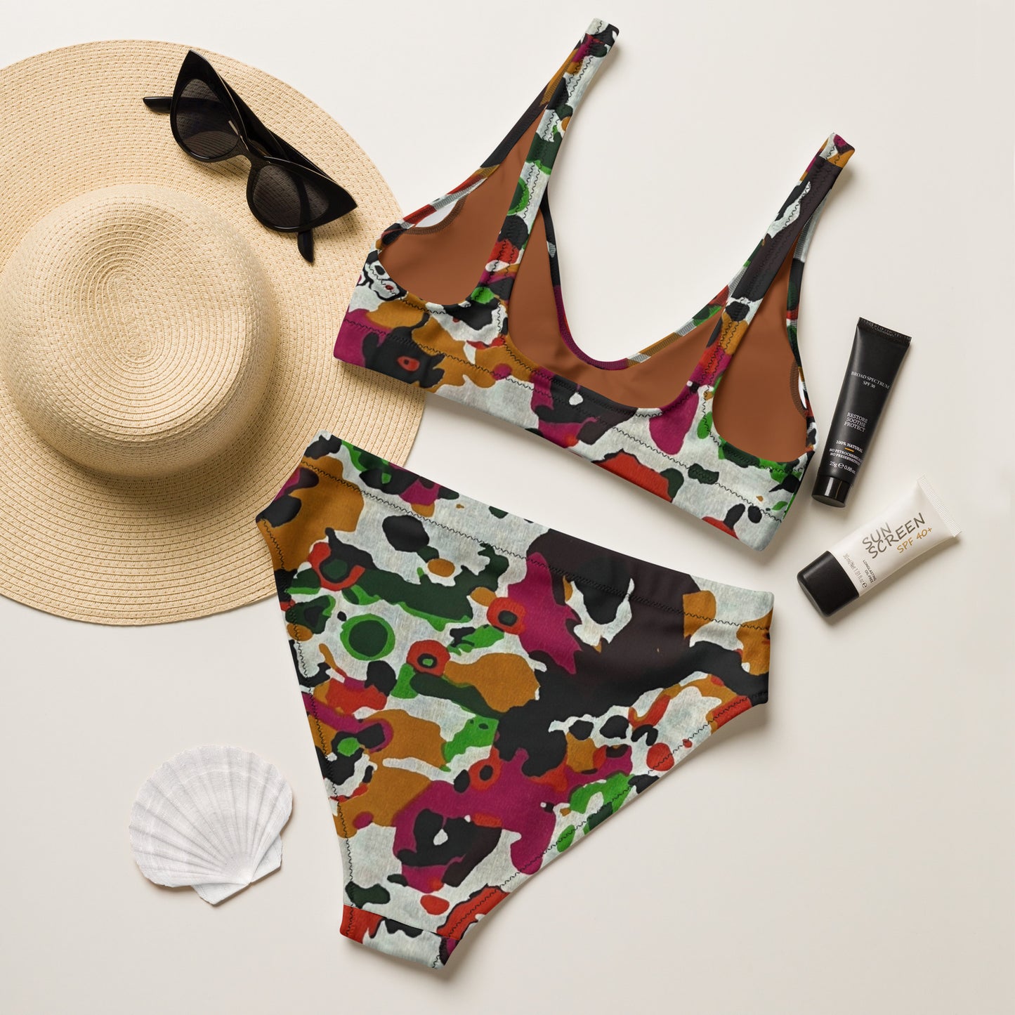 Multicolour Paint High-Waisted Bikini