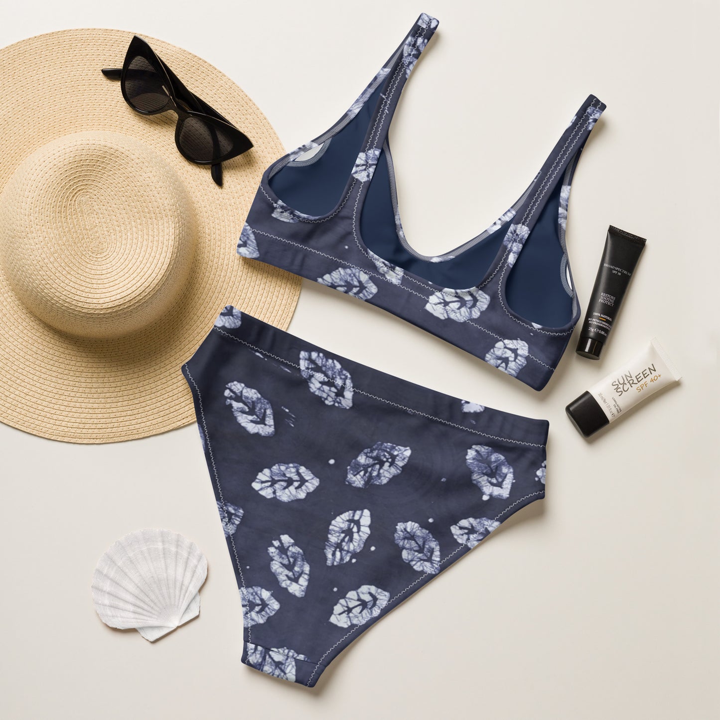 Indigo Leaf High-Waisted Bikini