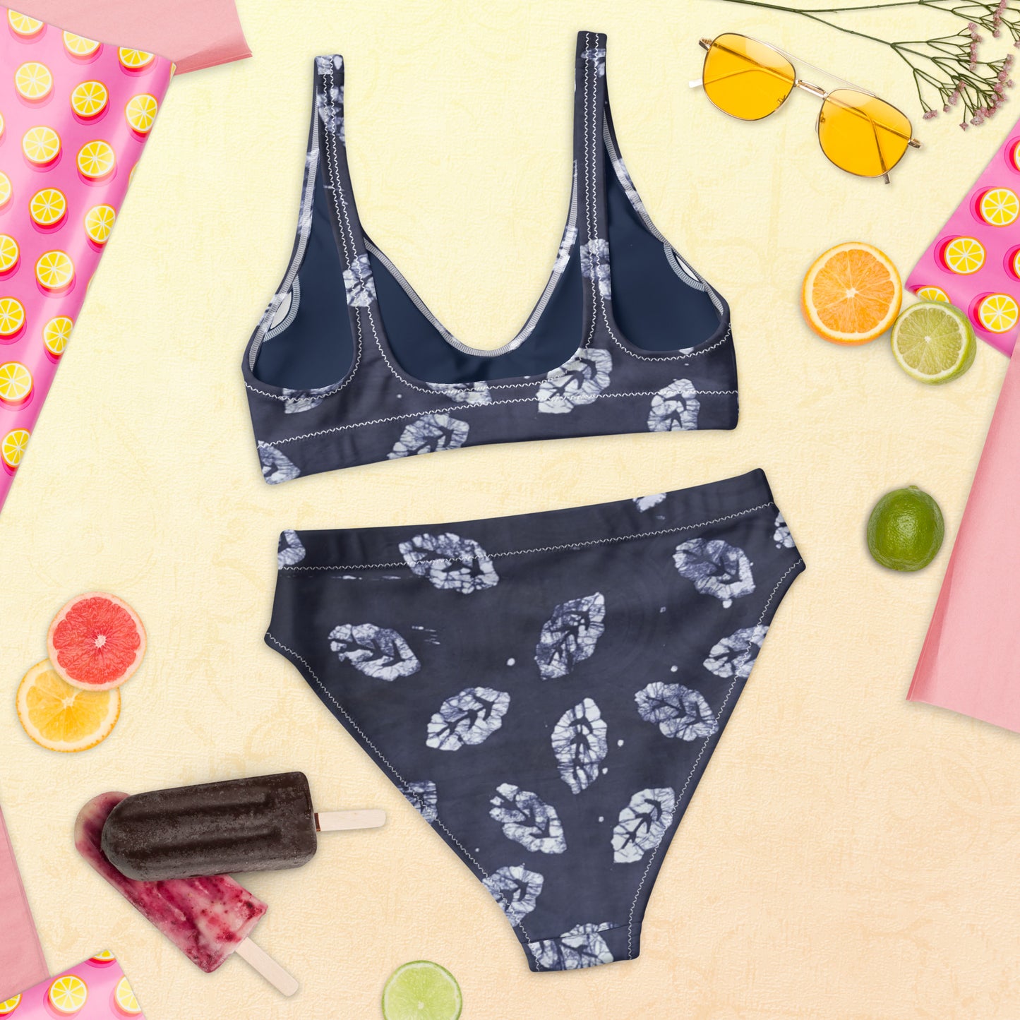 Indigo Leaf High-Waisted Bikini