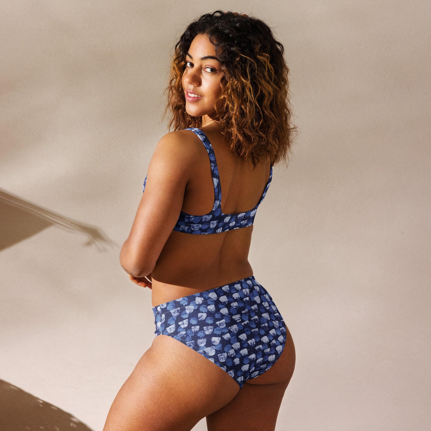 Blue Dotted High-Waisted Bikini