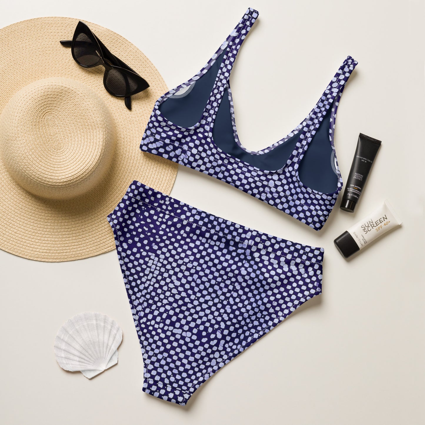 Purple & White Dots High-Waisted Bikini