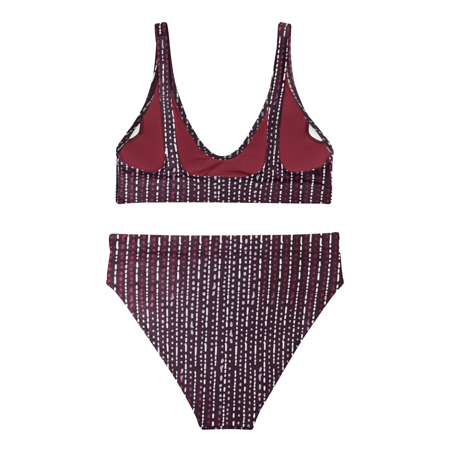 Burgundy Stripe High-Waisted Bikini