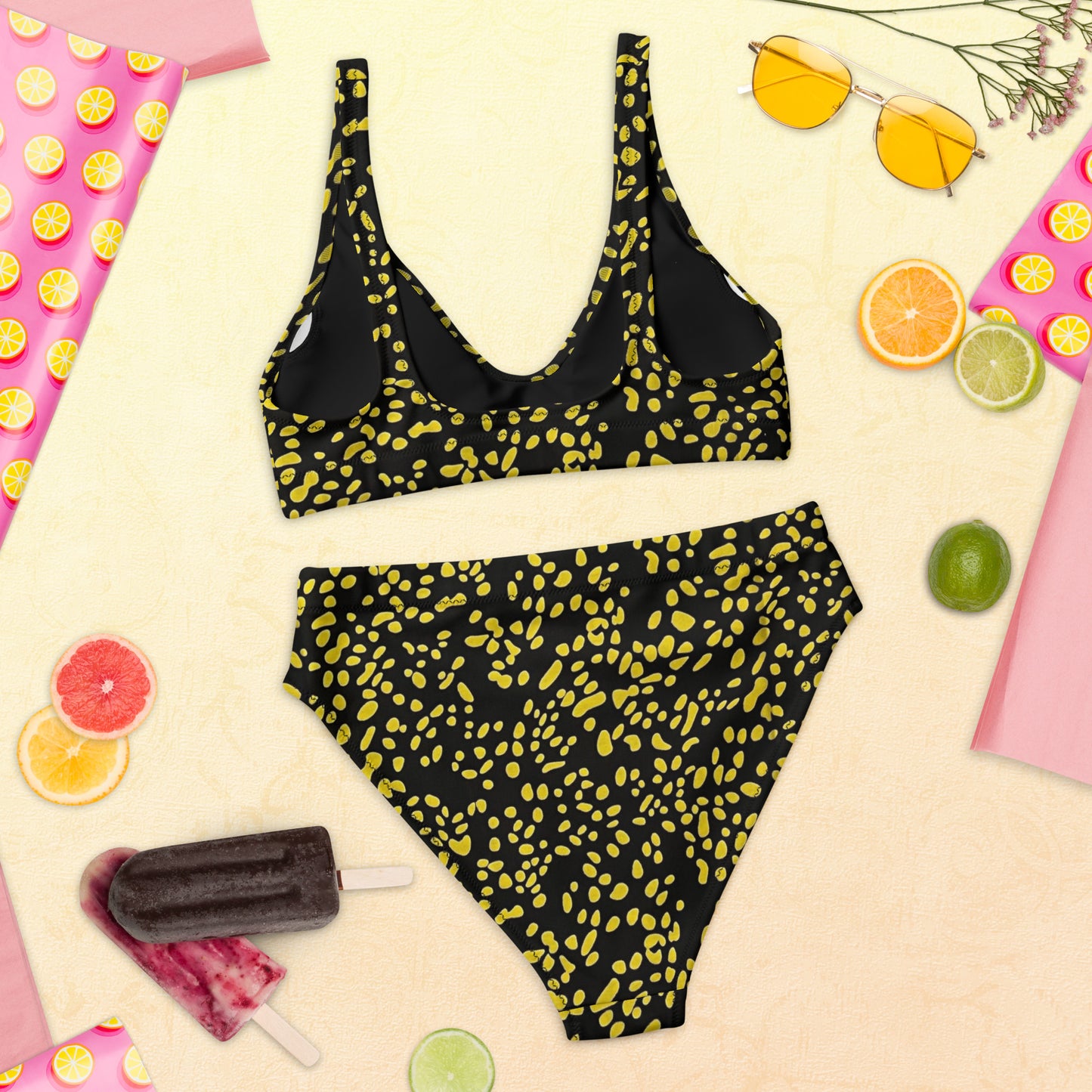 Yellow Dots High-Waisted Bikini