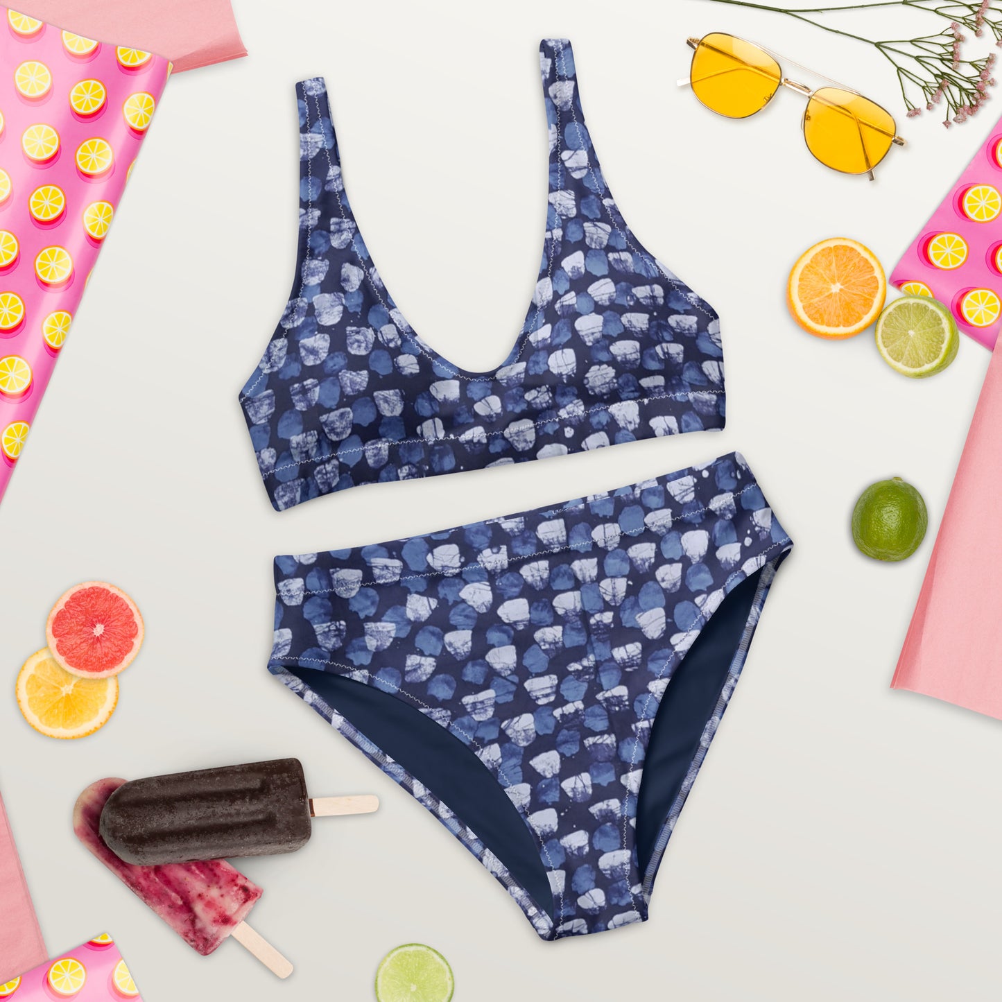 Blue Dotted High-Waisted Bikini