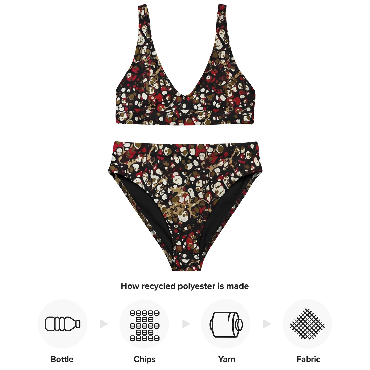 Red Abstract Adire High-Waisted Bikini