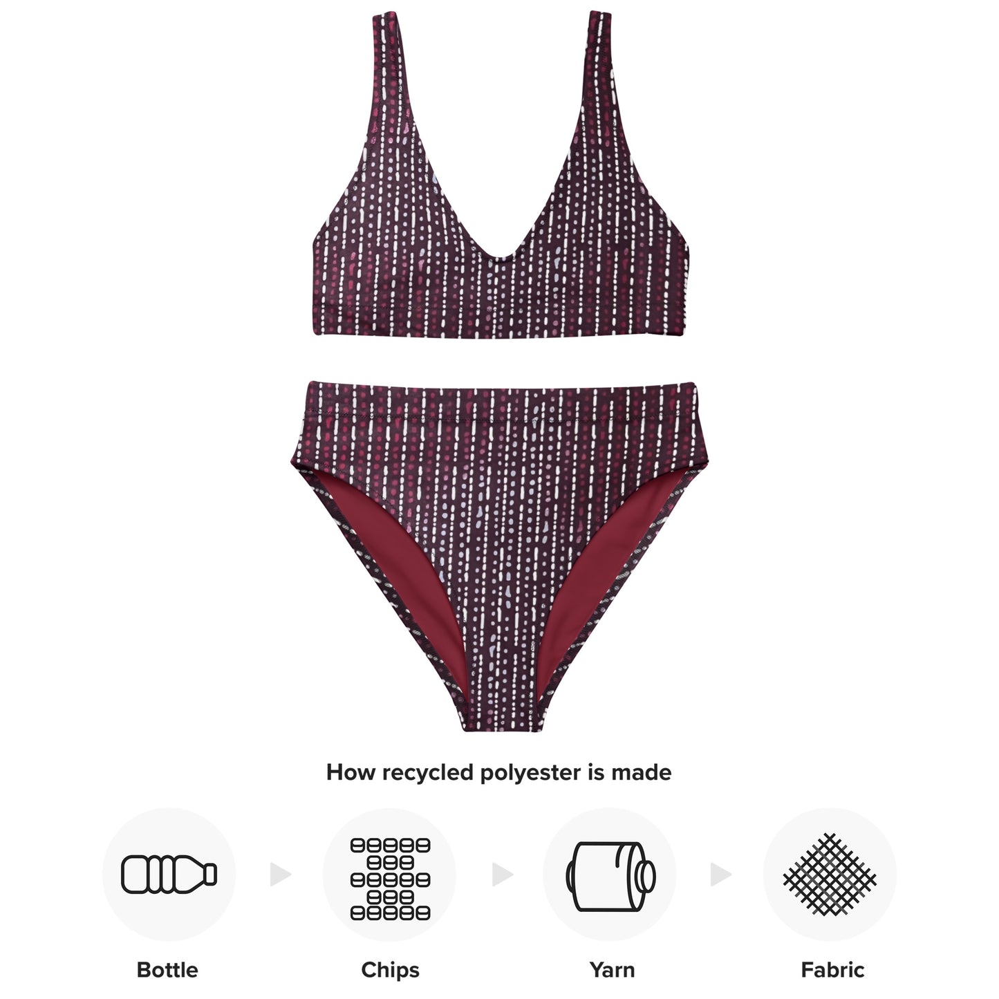 Burgundy Stripe High-Waisted Bikini