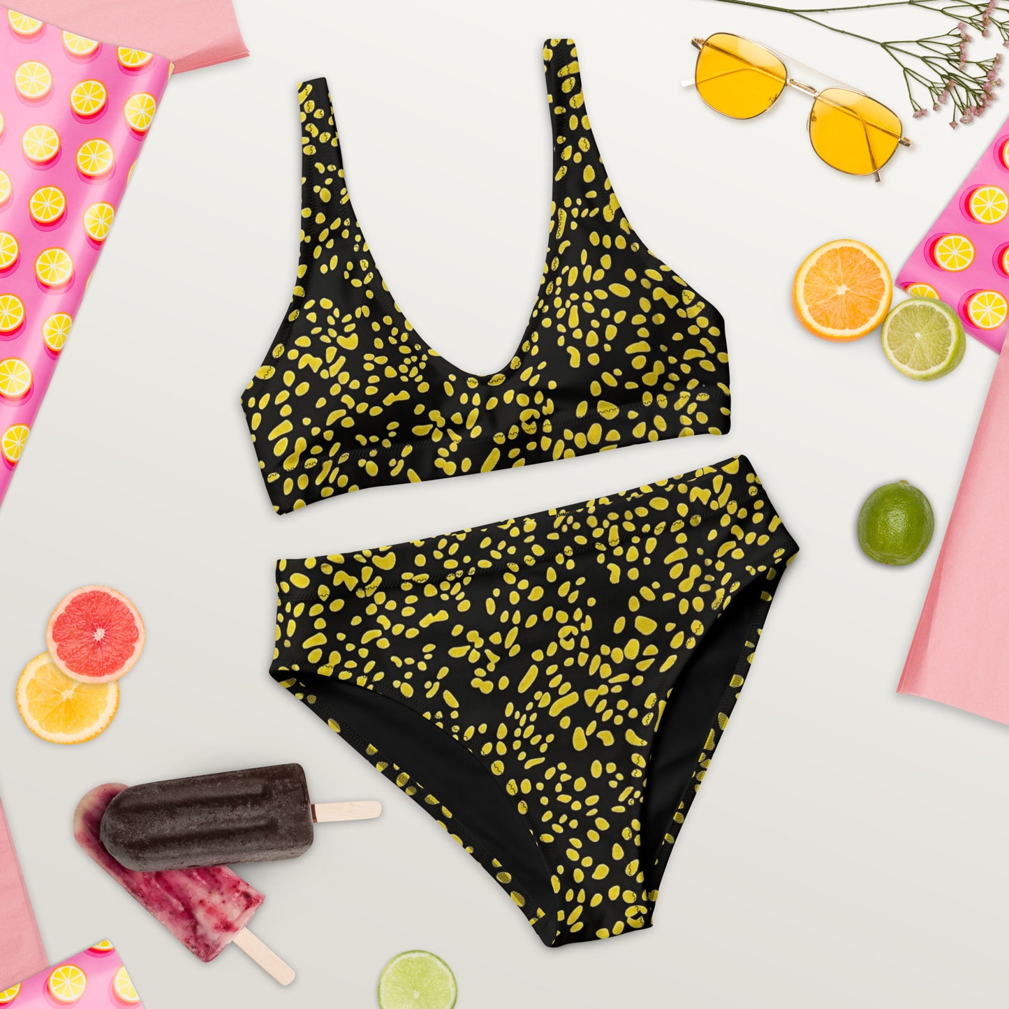 Yellow Dots High-Waisted Bikini