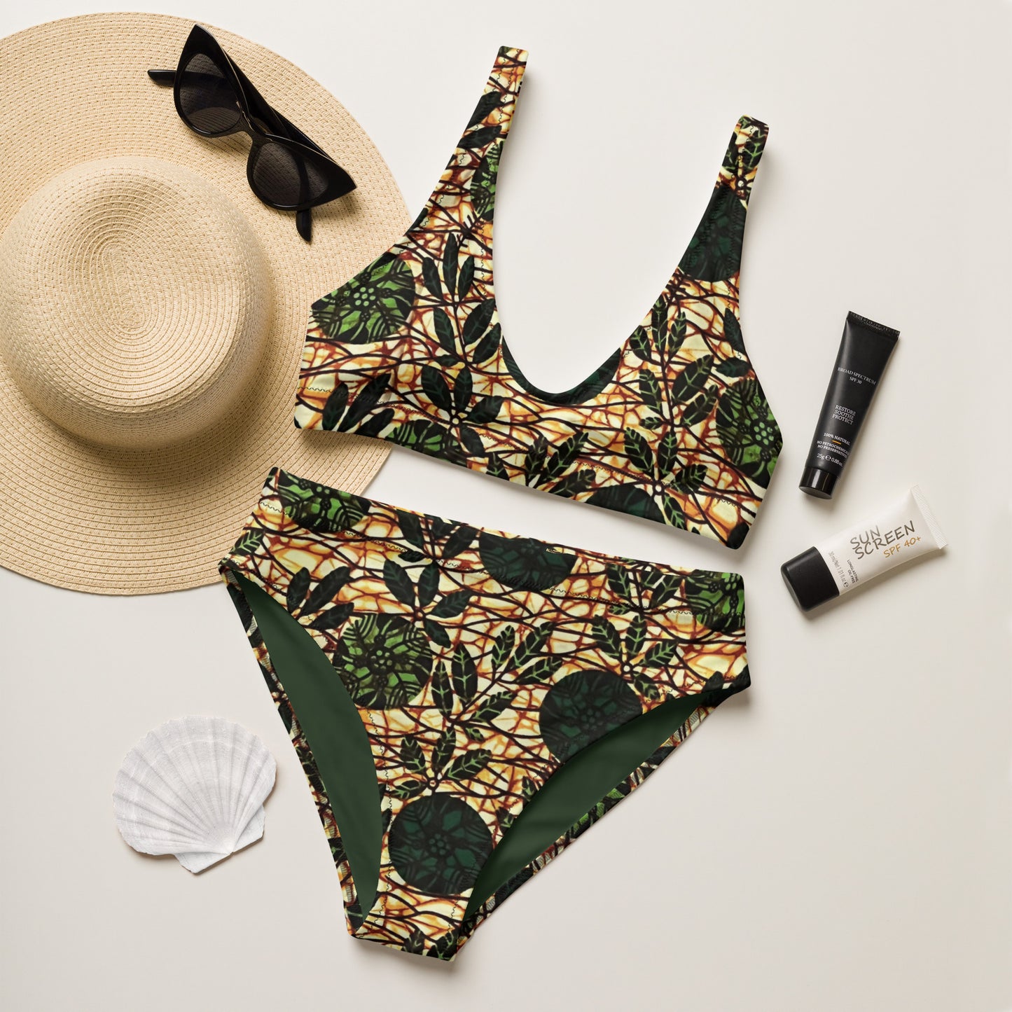 Green Leaf Wine Ankara High-waisted Bikini