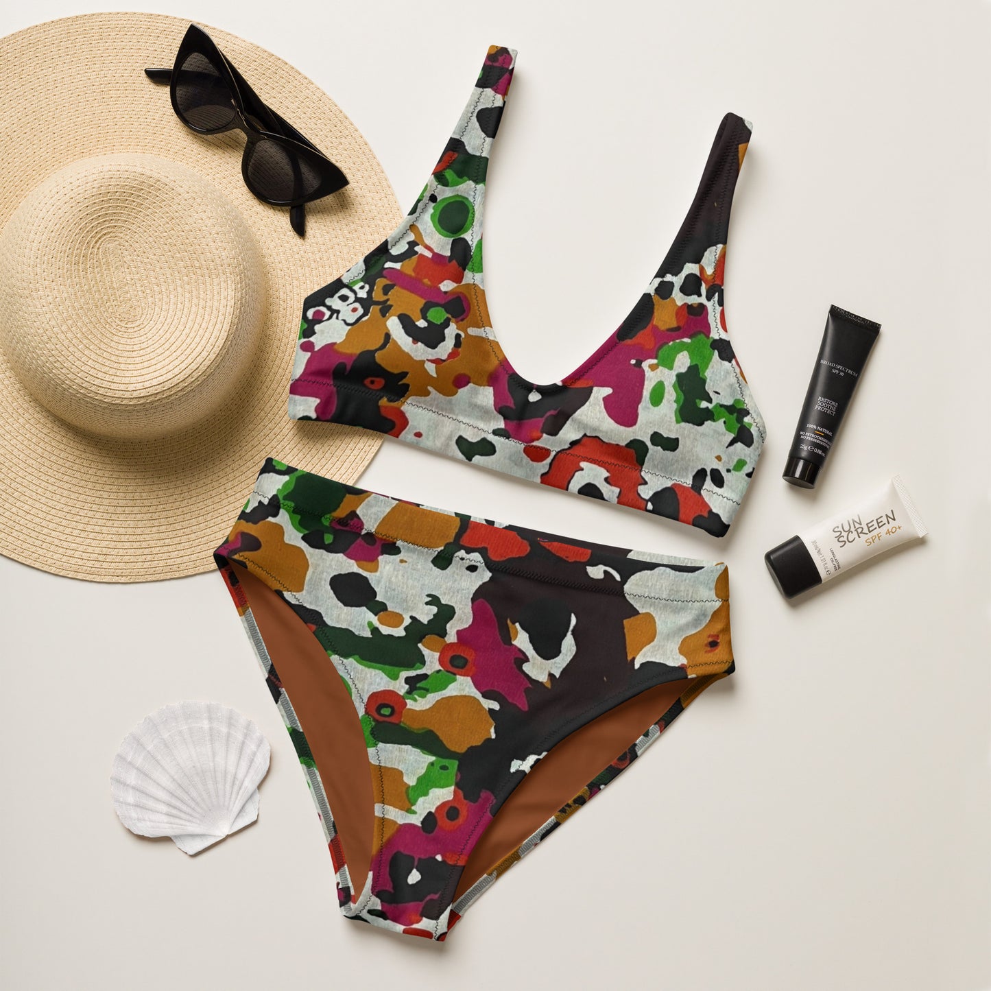 Multicolour Paint High-Waisted Bikini