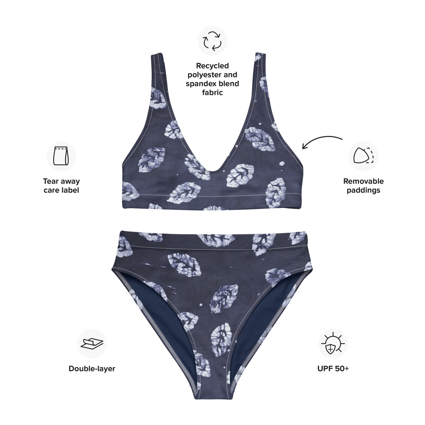 Indigo Leaf High-Waisted Bikini