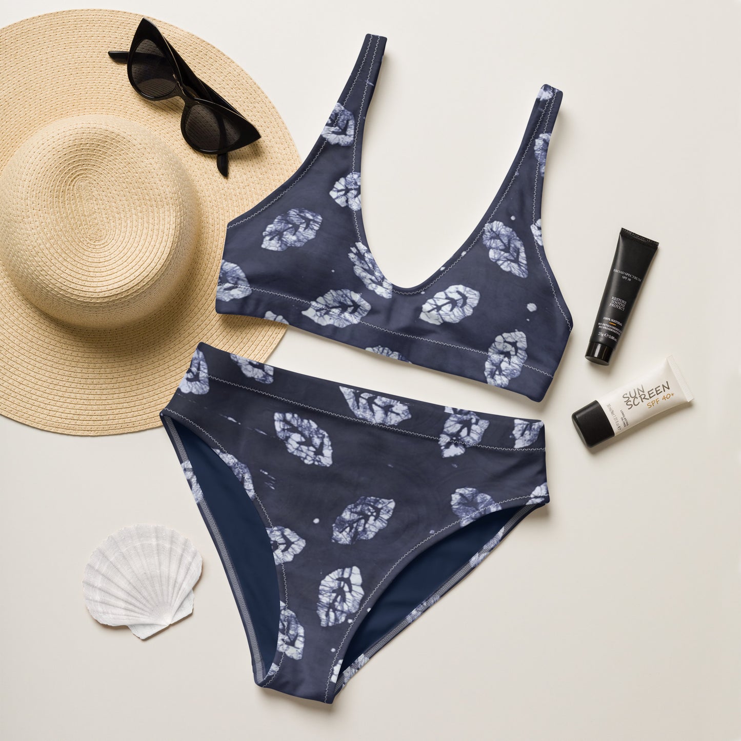 Indigo Leaf High-Waisted Bikini