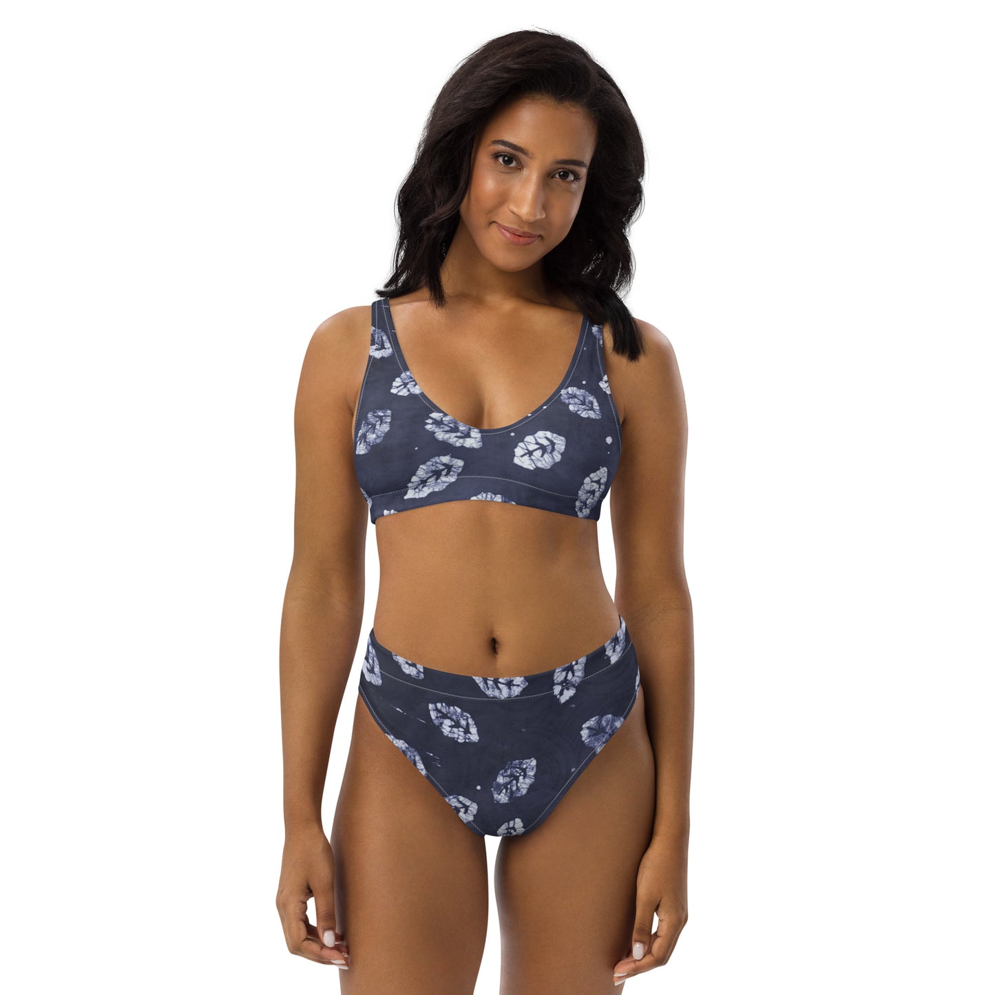 Indigo Leaf High-Waisted Bikini