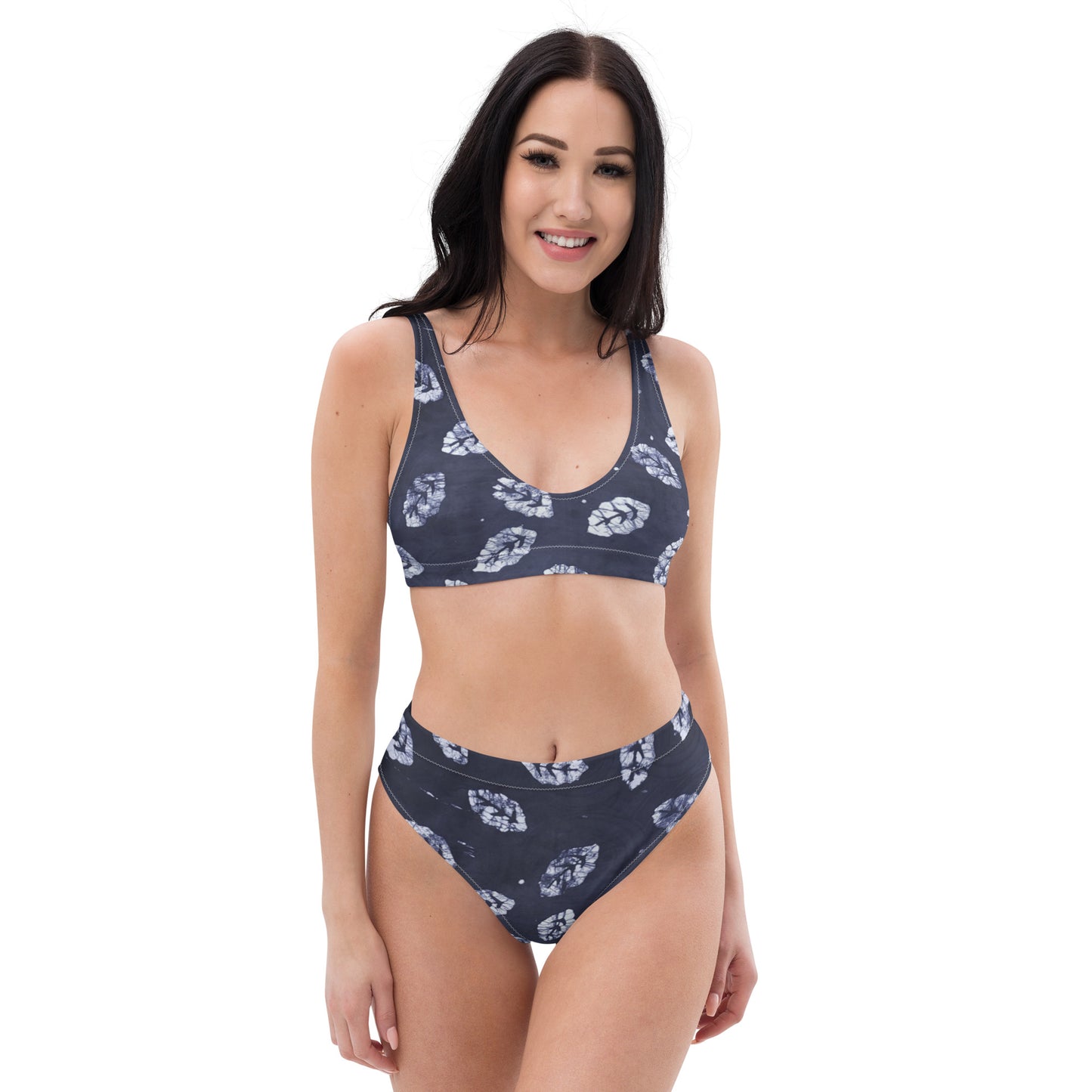 Indigo Leaf High-Waisted Bikini