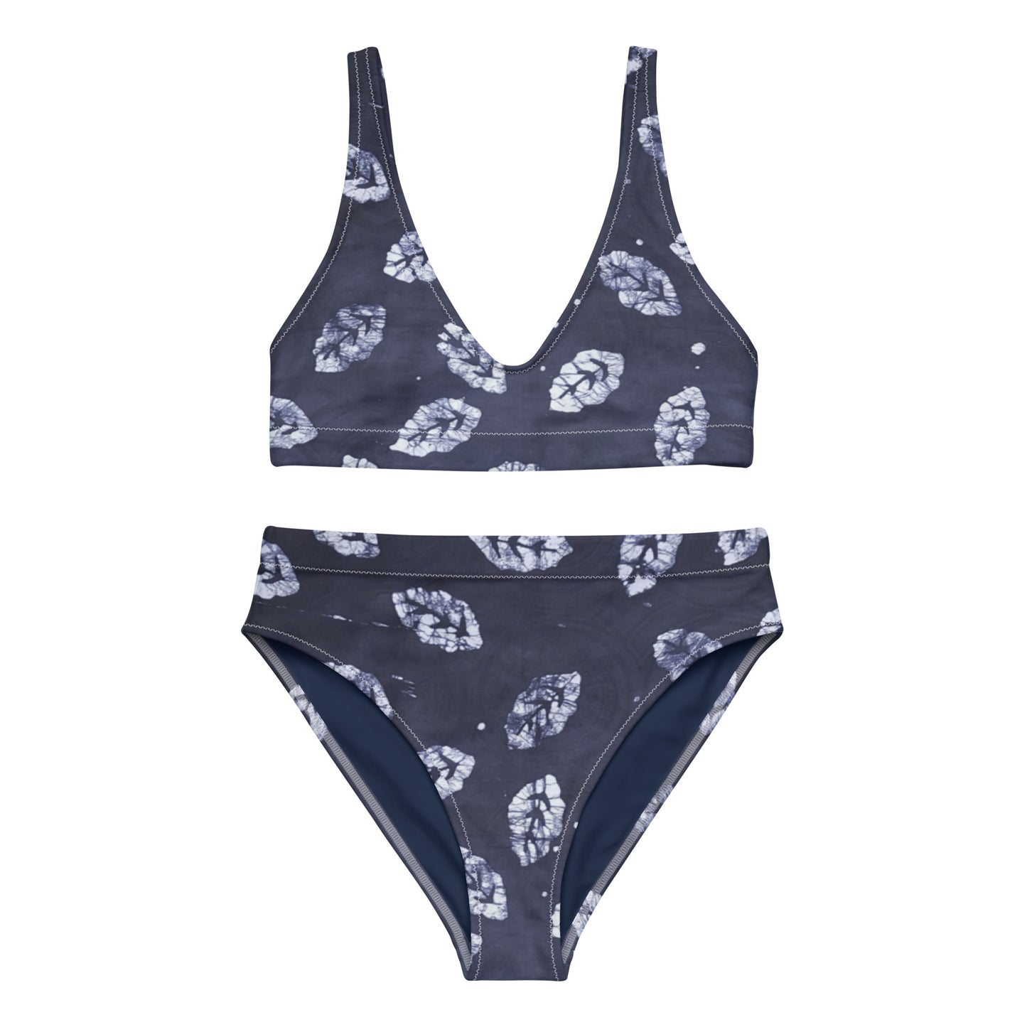 Indigo Leaf High-Waisted Bikini