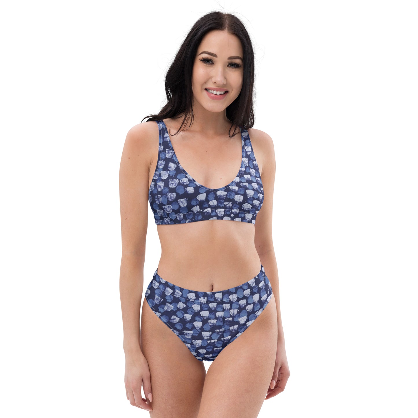 Blue Dotted High-Waisted Bikini