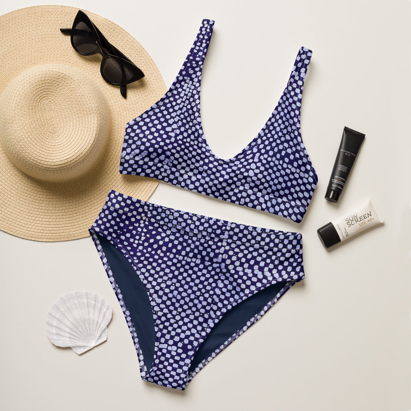 Purple & White Dots High-Waisted Bikini