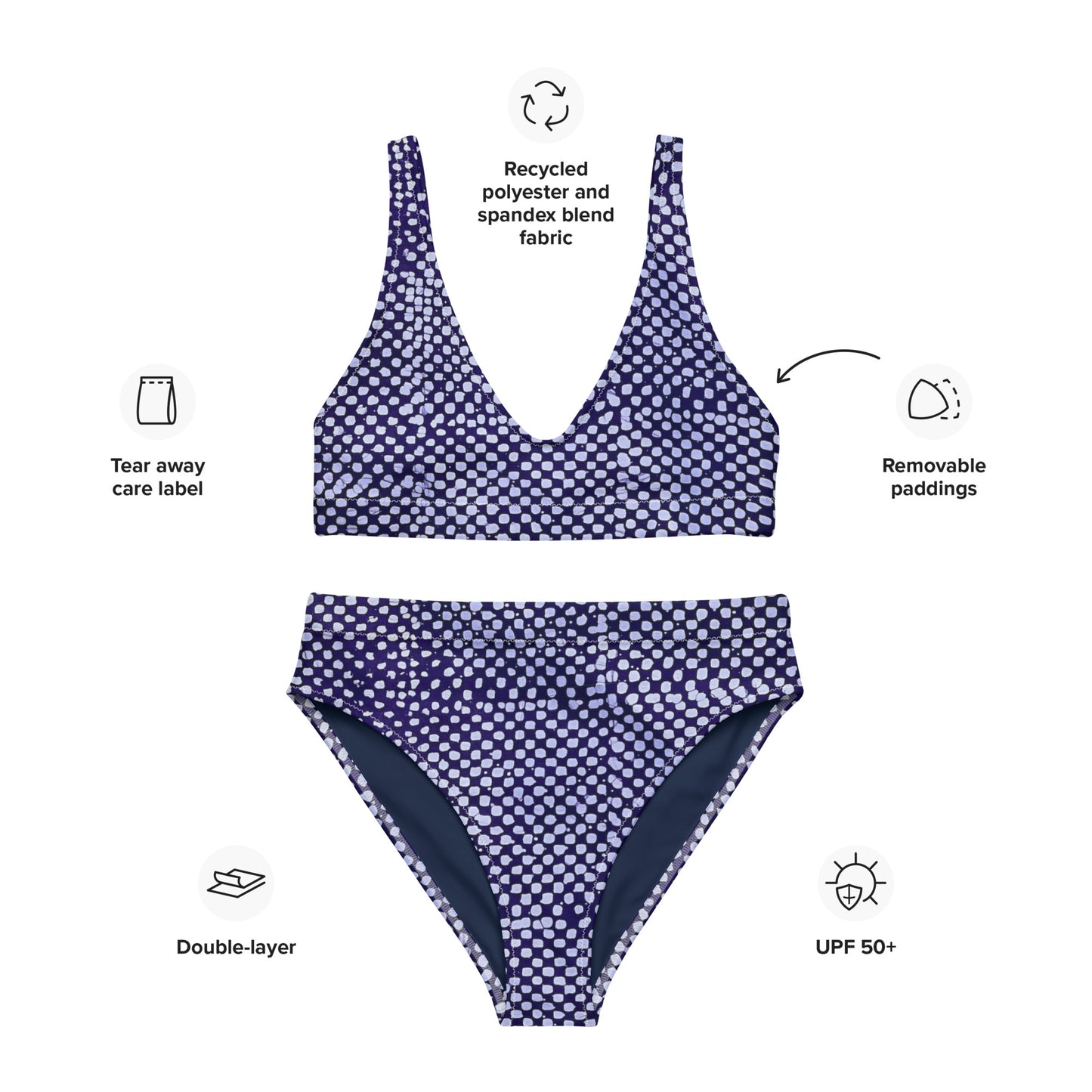 Purple & White Dots High-Waisted Bikini