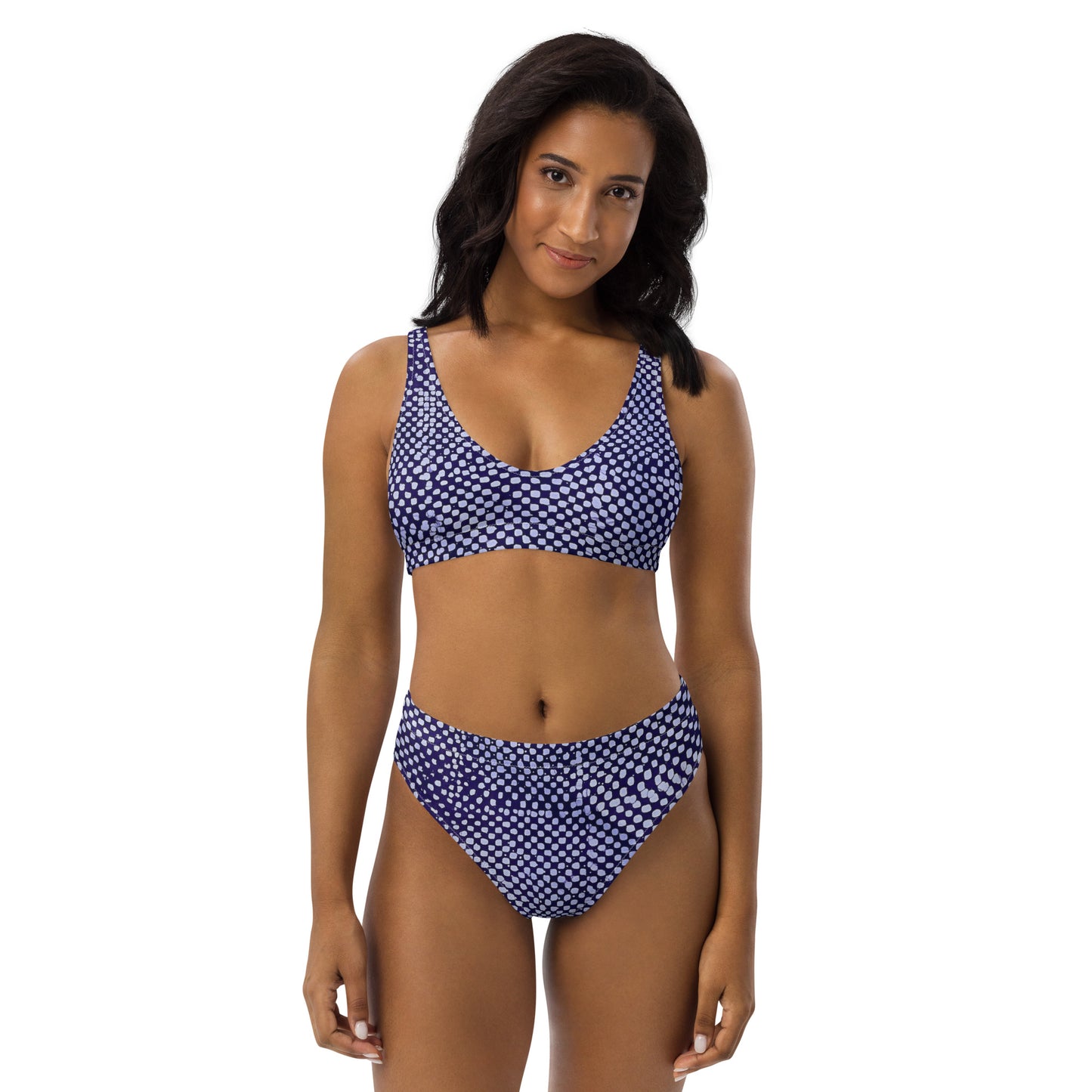 Purple & White Dots High-Waisted Bikini