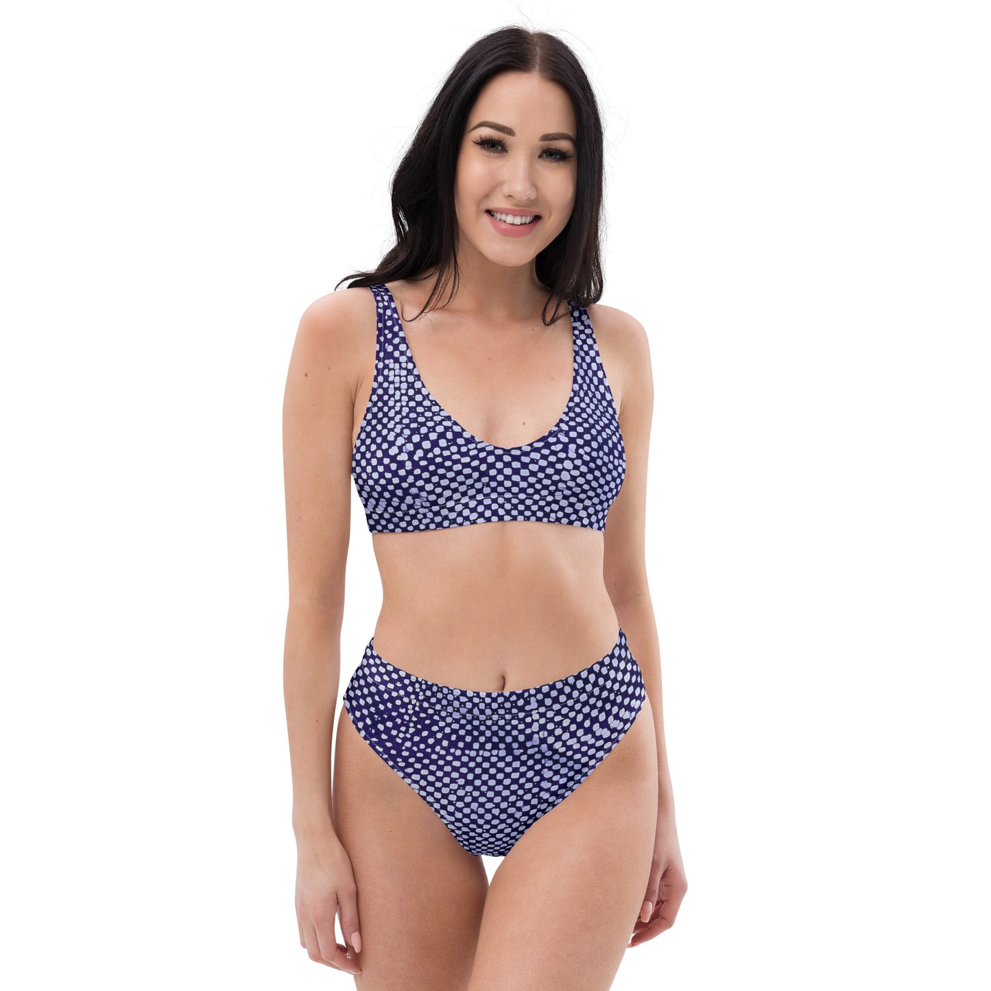 Purple & White Dots High-Waisted Bikini