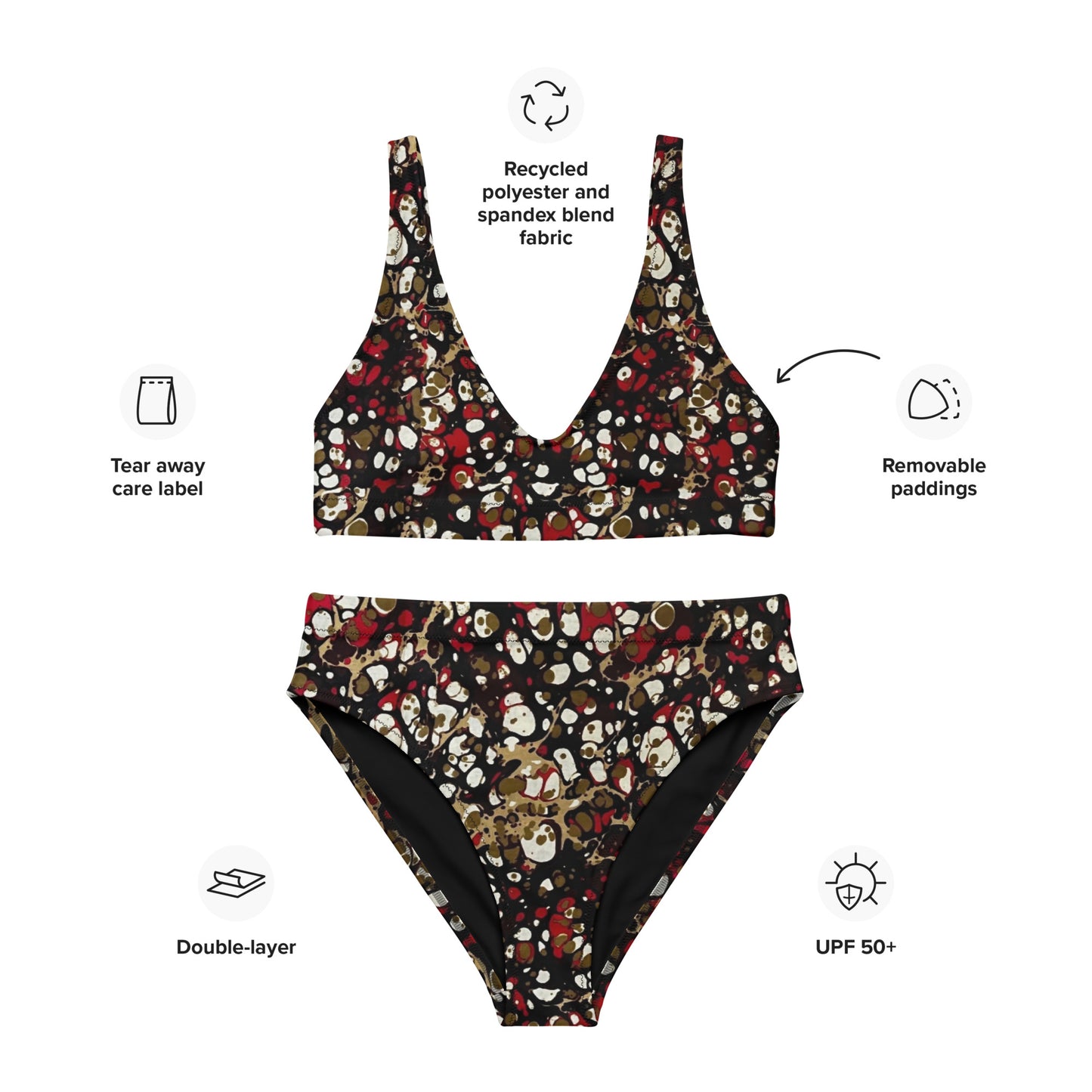 Red Abstract Adire High-Waisted Bikini