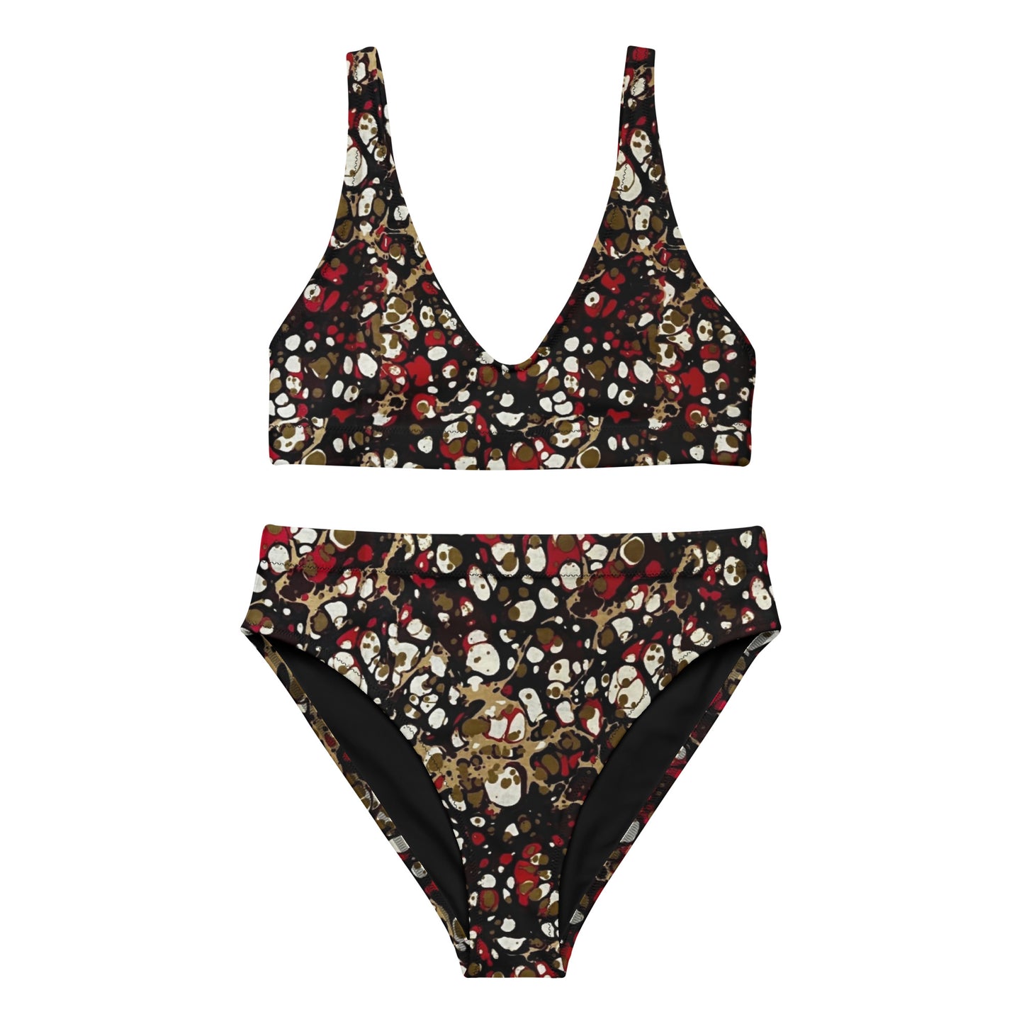 Red Abstract Adire High-Waisted Bikini