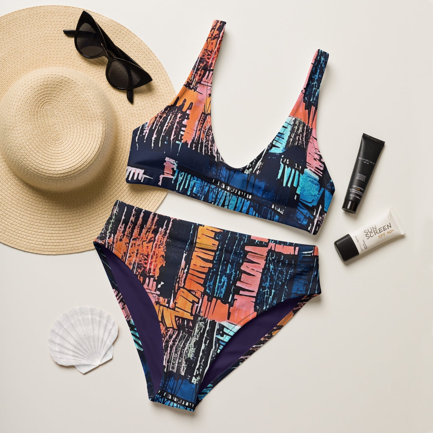 Colourful Adire High-Waisted Bikini