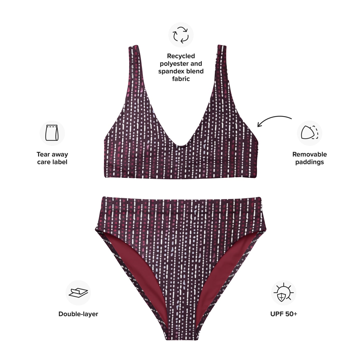 Burgundy Stripe High-Waisted Bikini