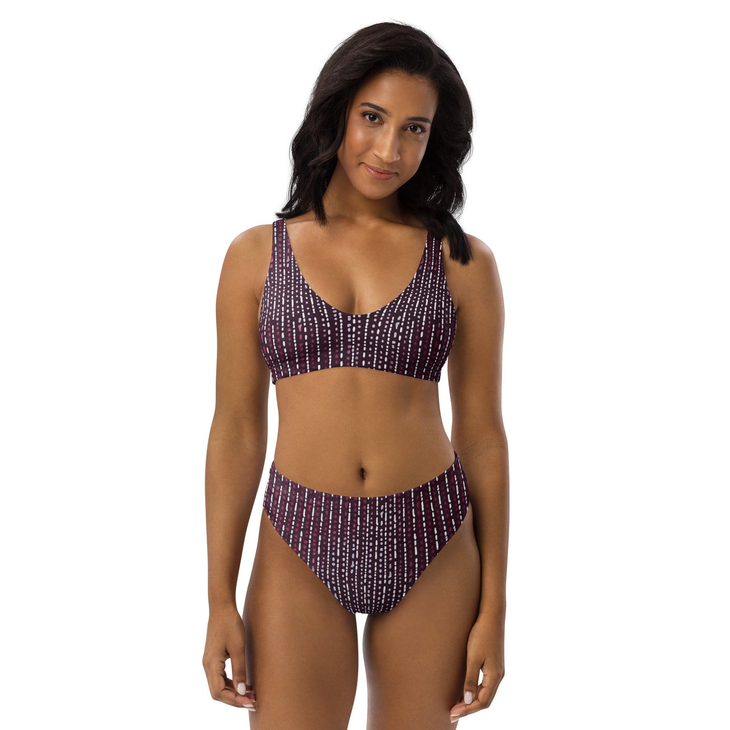 Burgundy Stripe High-Waisted Bikini