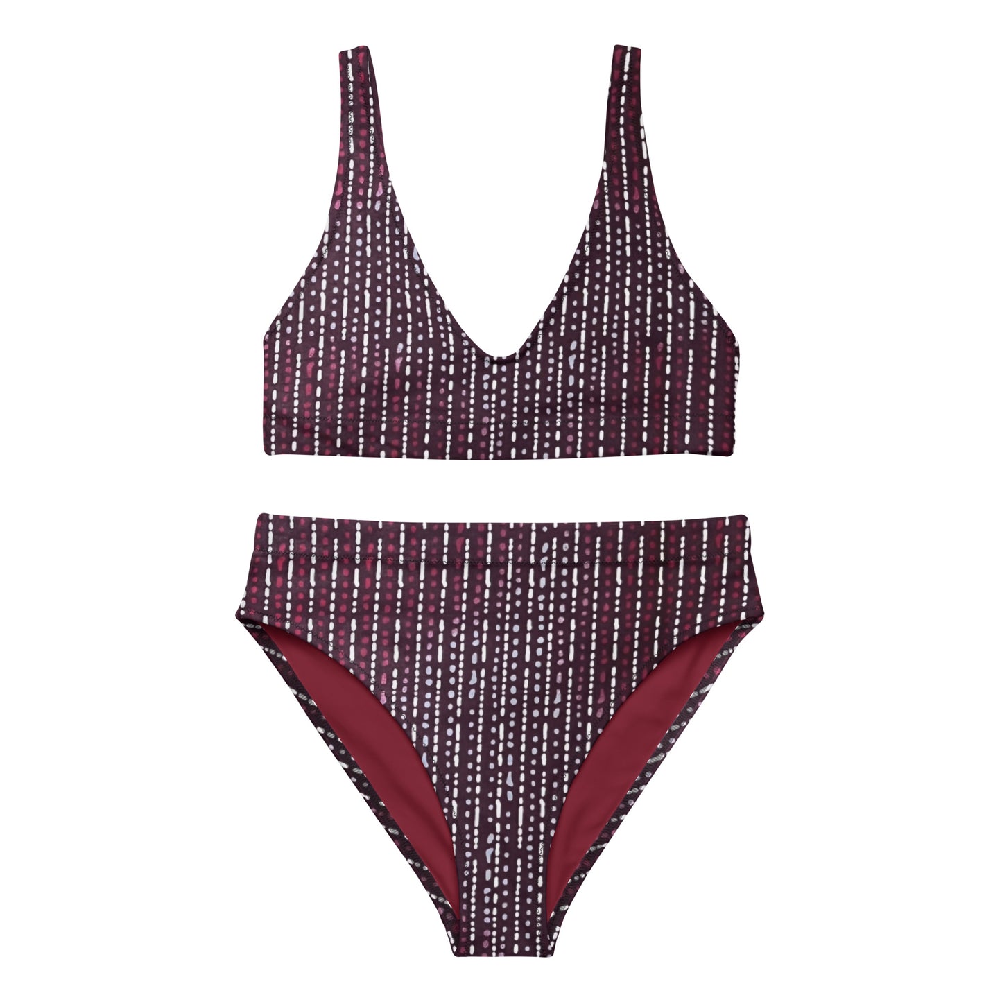 Burgundy Stripe High-Waisted Bikini