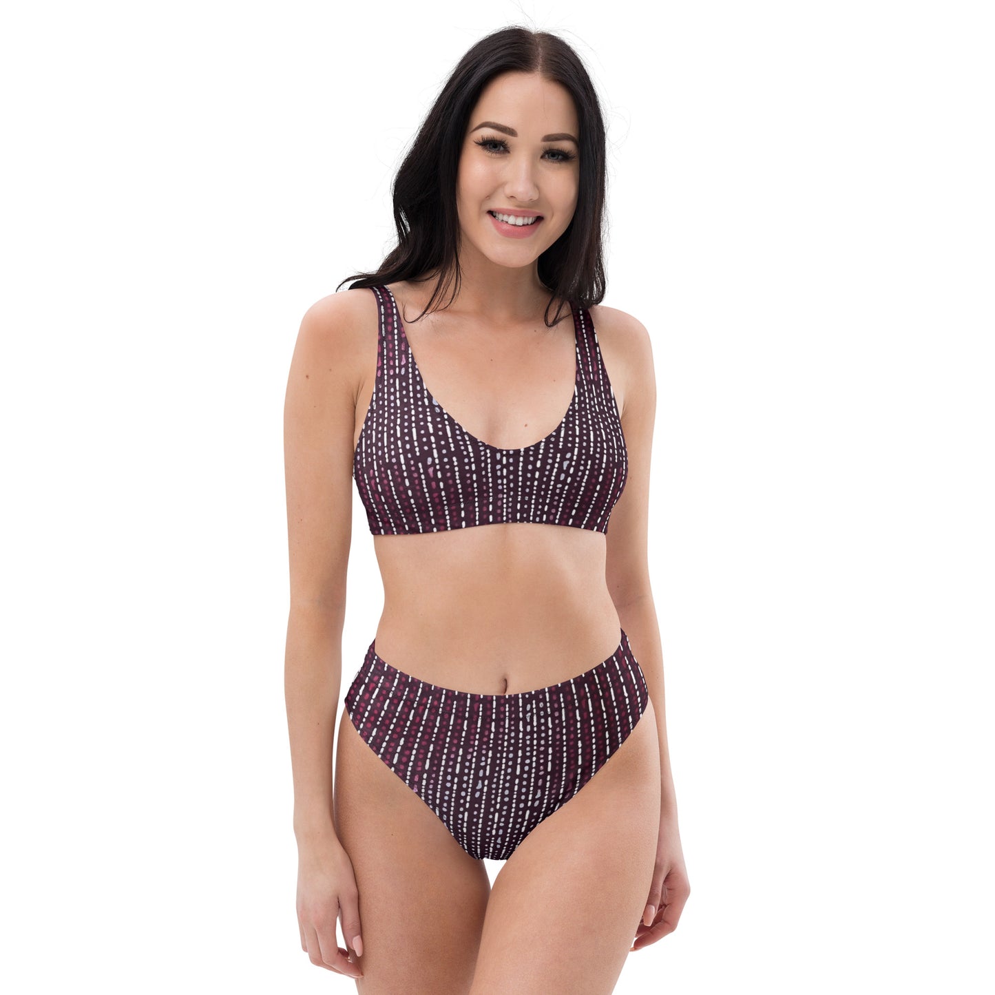 Burgundy Stripe High-Waisted Bikini