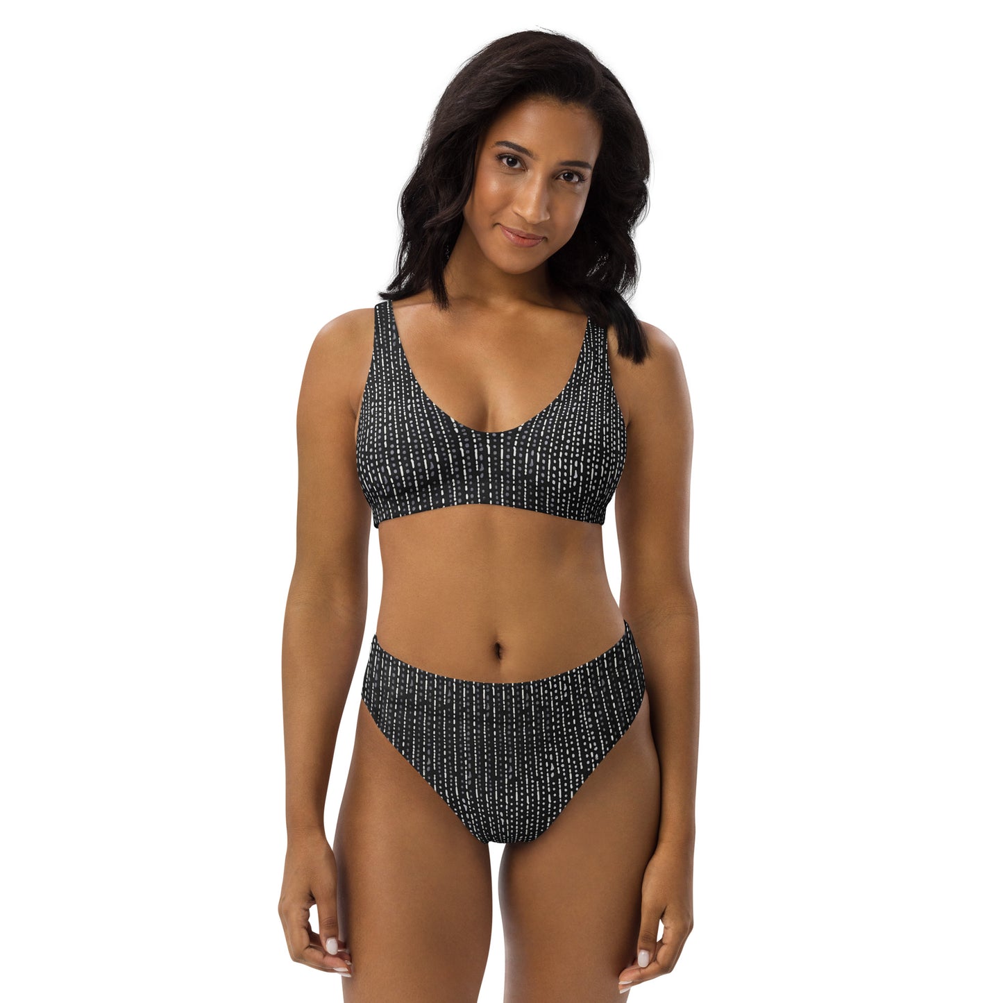 Grey Stripe High-Waisted Bikini