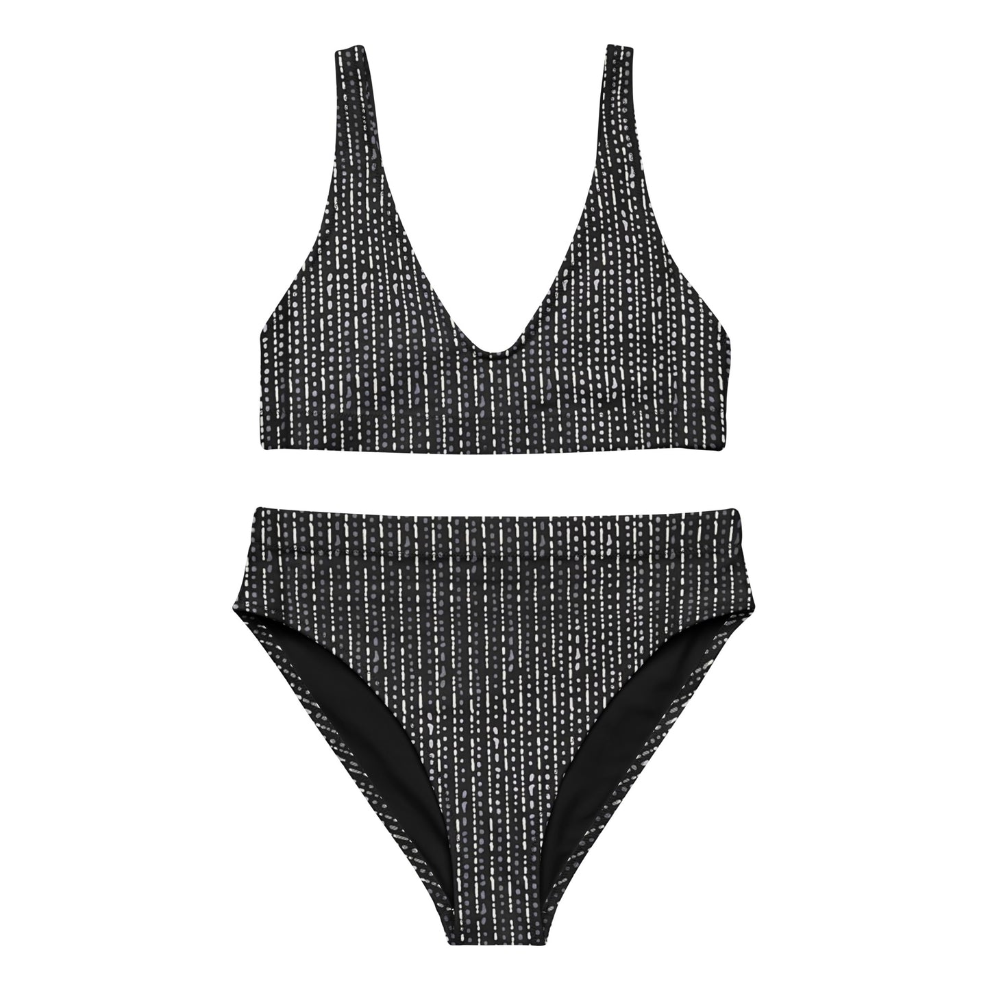 Grey Stripe High-Waisted Bikini