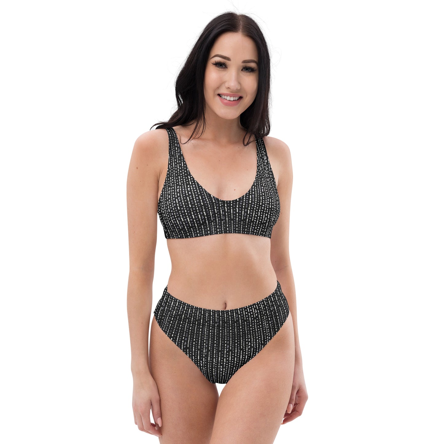 Grey Stripe High-Waisted Bikini