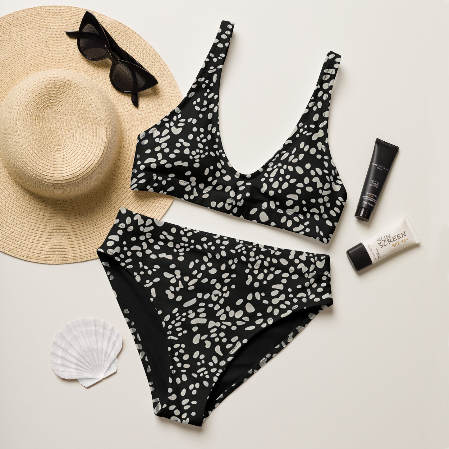 White Dots High-Waisted Bikini