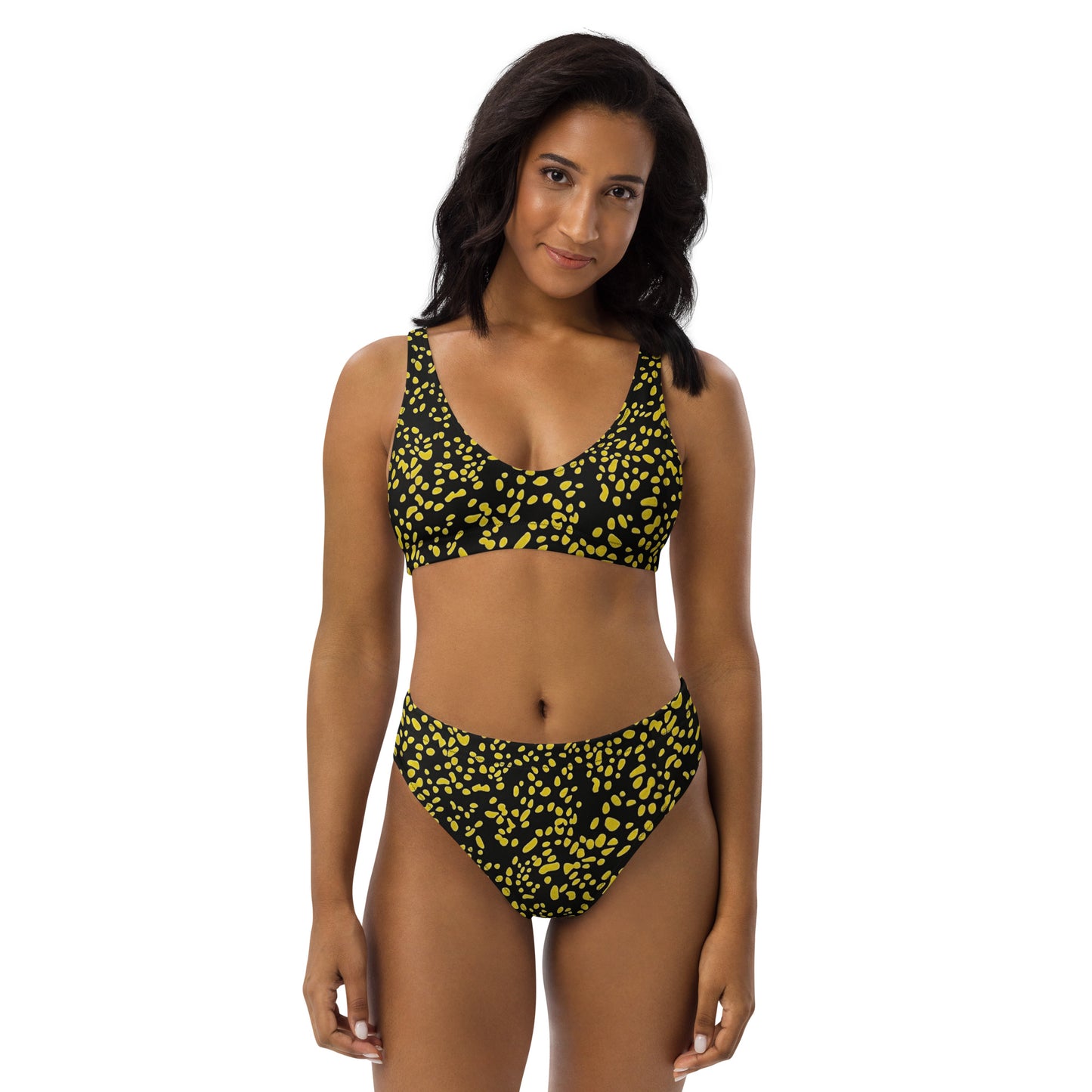 Yellow Dots High-Waisted Bikini