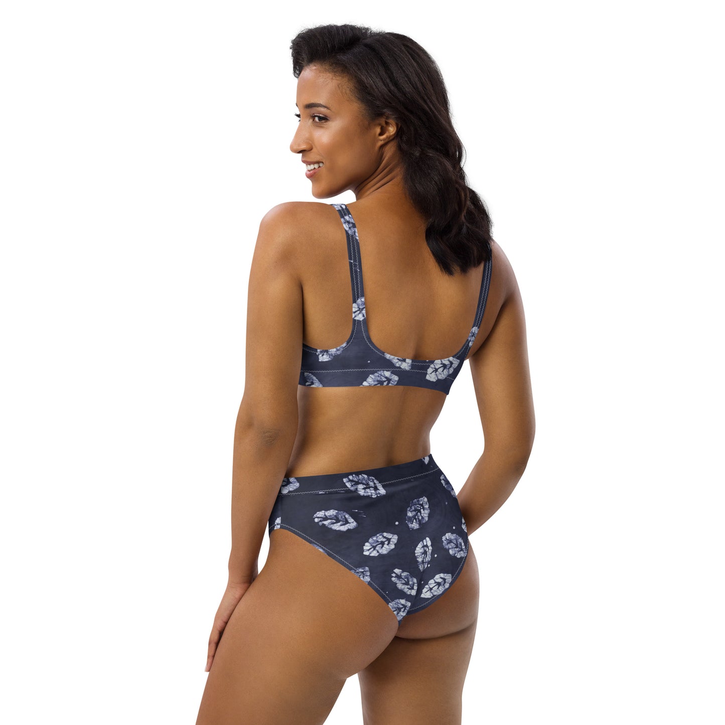 Indigo Leaf High-Waisted Bikini