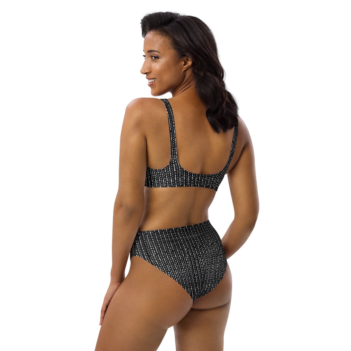 Grey Stripe High-Waisted Bikini