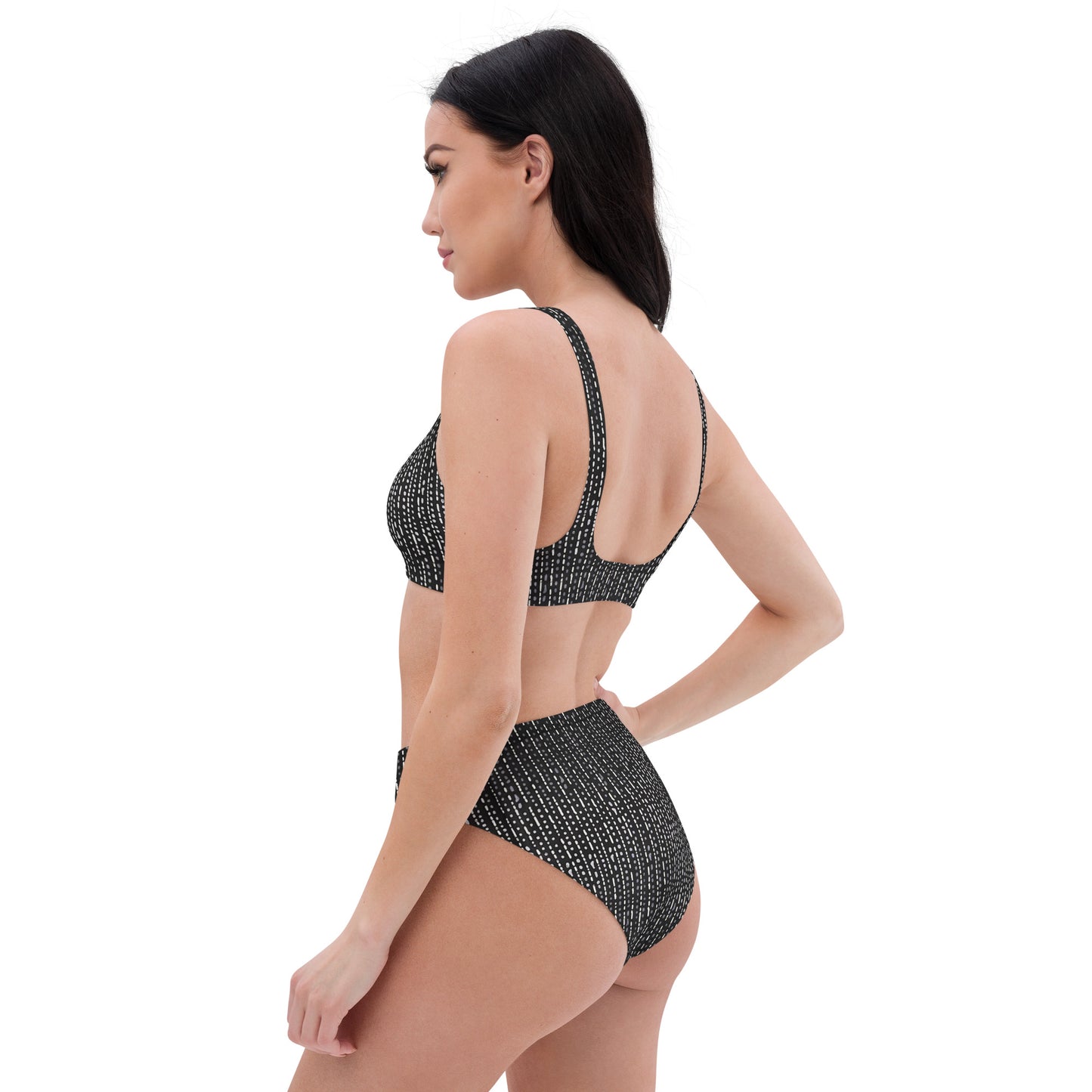 Grey Stripe High-Waisted Bikini