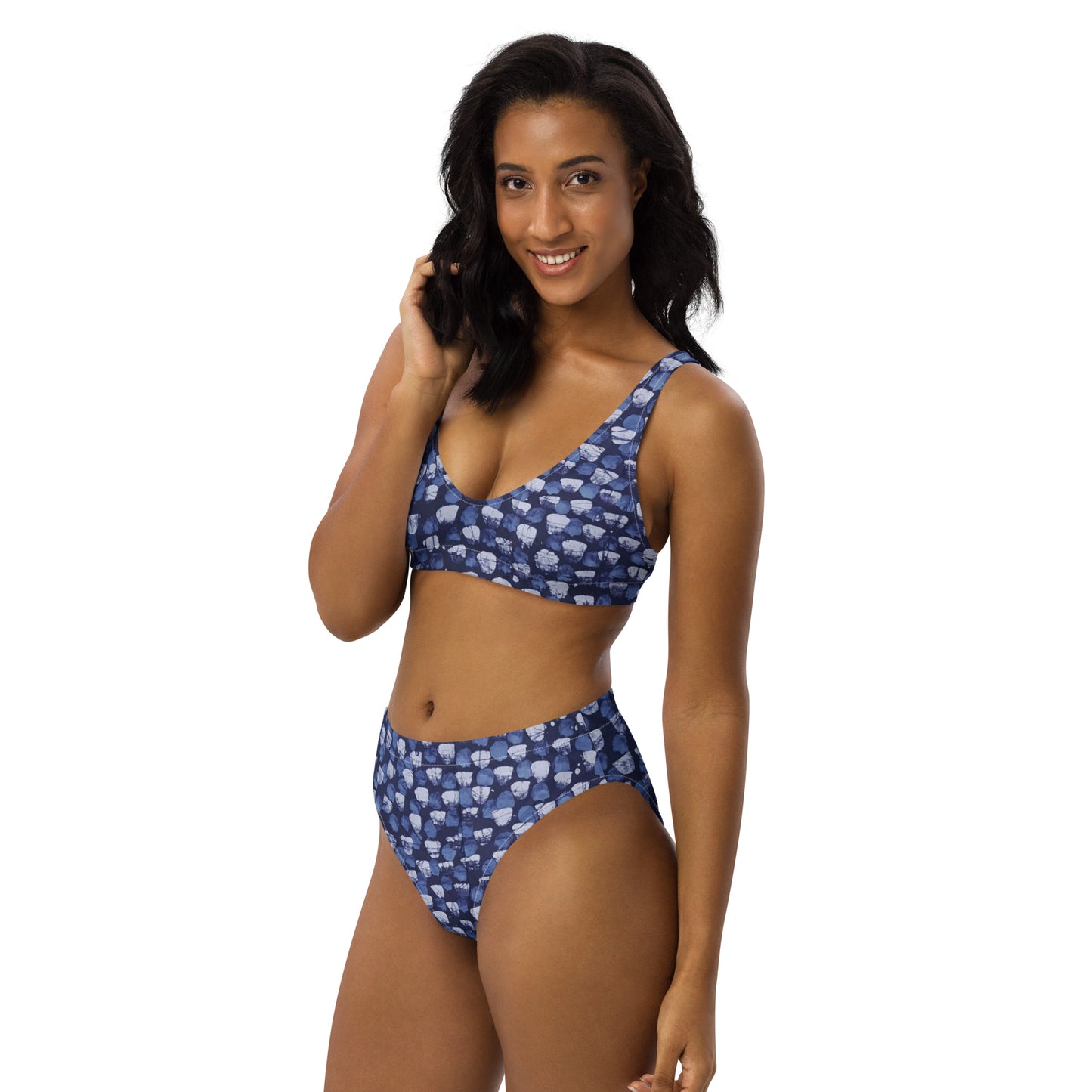 Blue Dotted High-Waisted Bikini