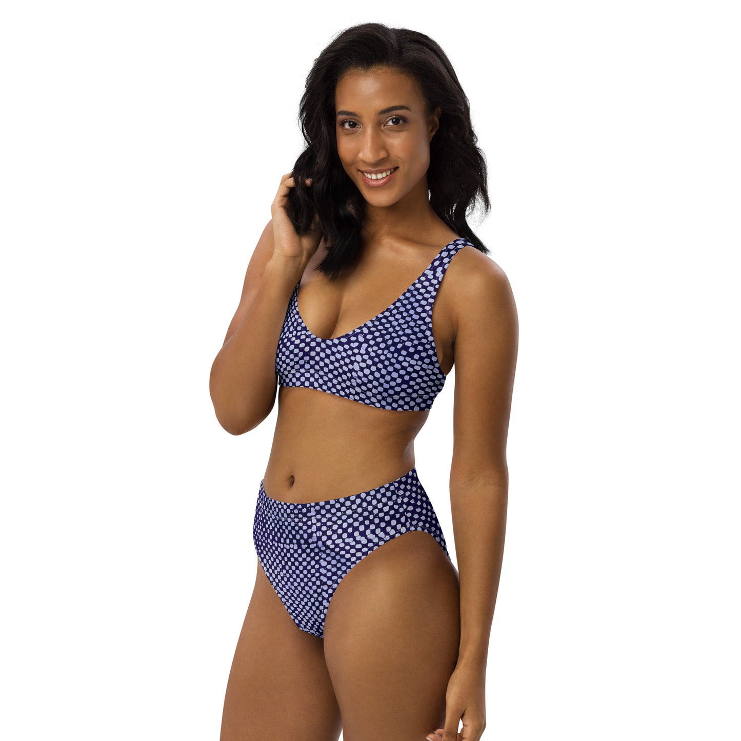 Purple & White Dots High-Waisted Bikini