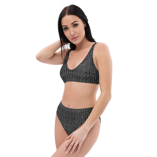 Grey Stripe High-Waisted Bikini