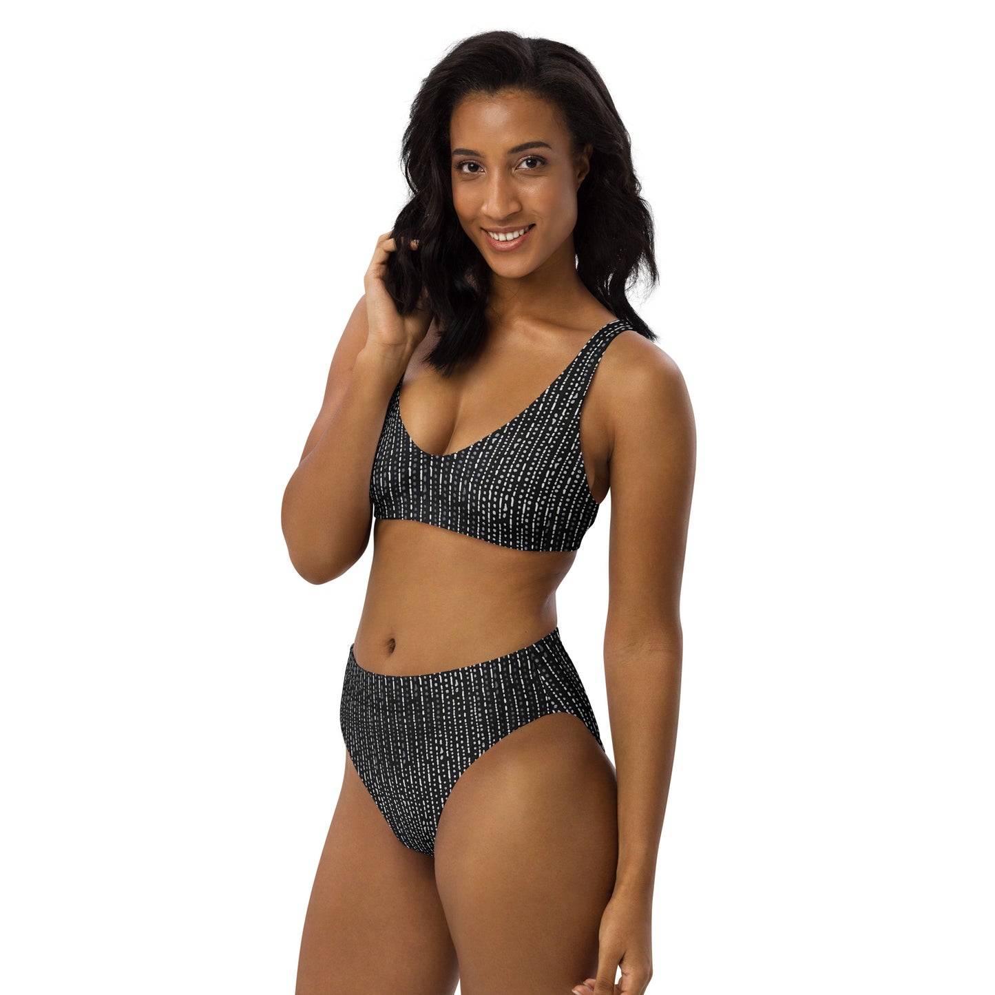 Grey Stripe High-Waisted Bikini