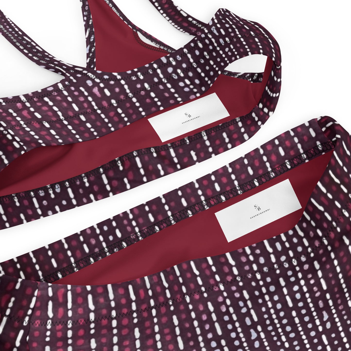 Burgundy Stripe High-Waisted Bikini