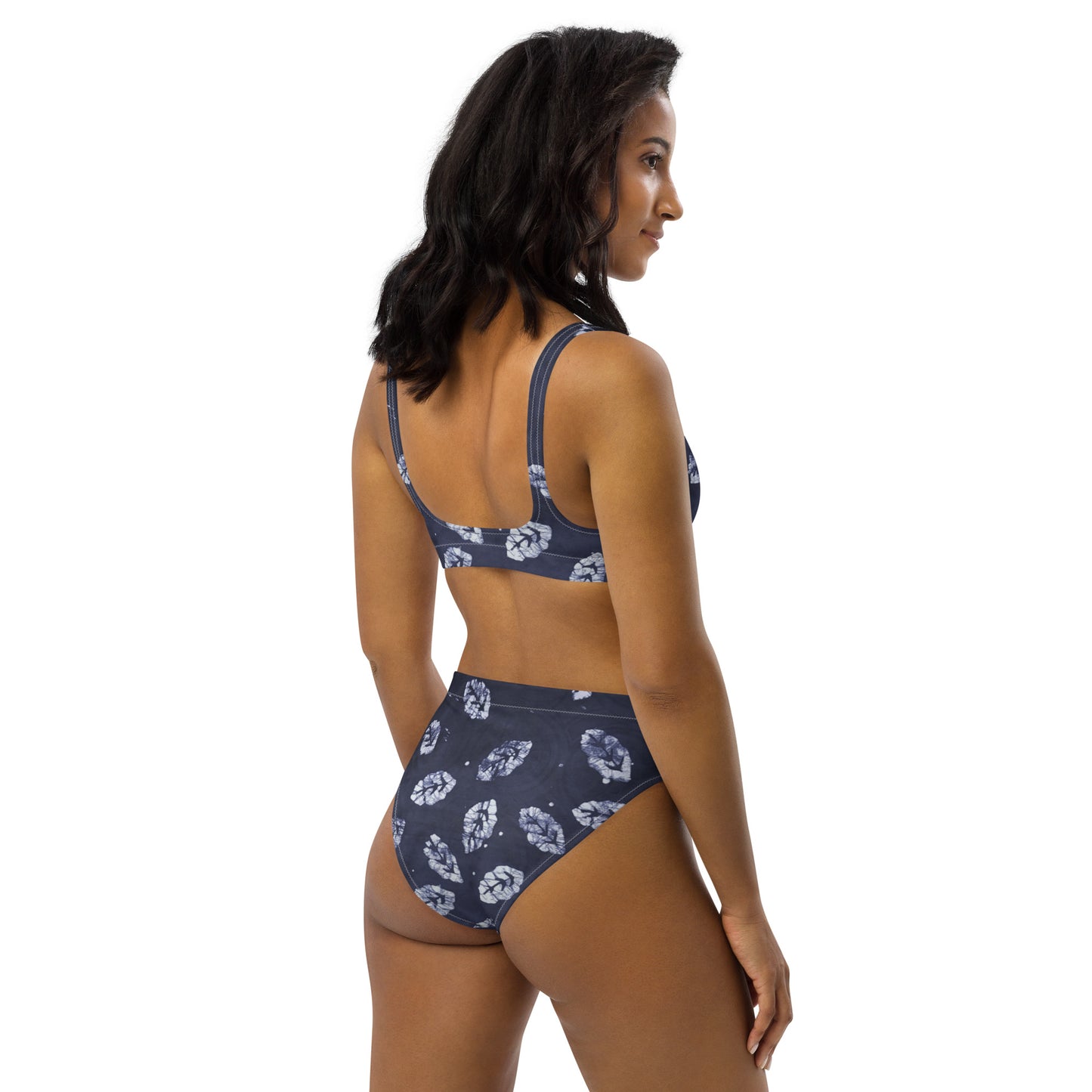 Indigo Leaf High-Waisted Bikini